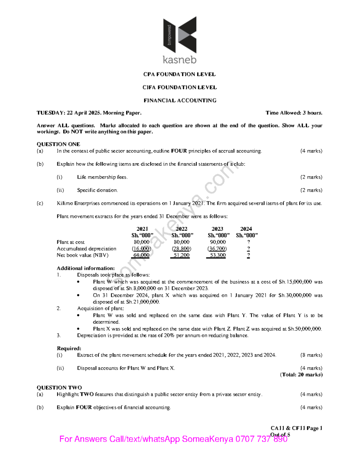 CPA Financial Accounting April 2025 Past Exam Paper with Questions ...