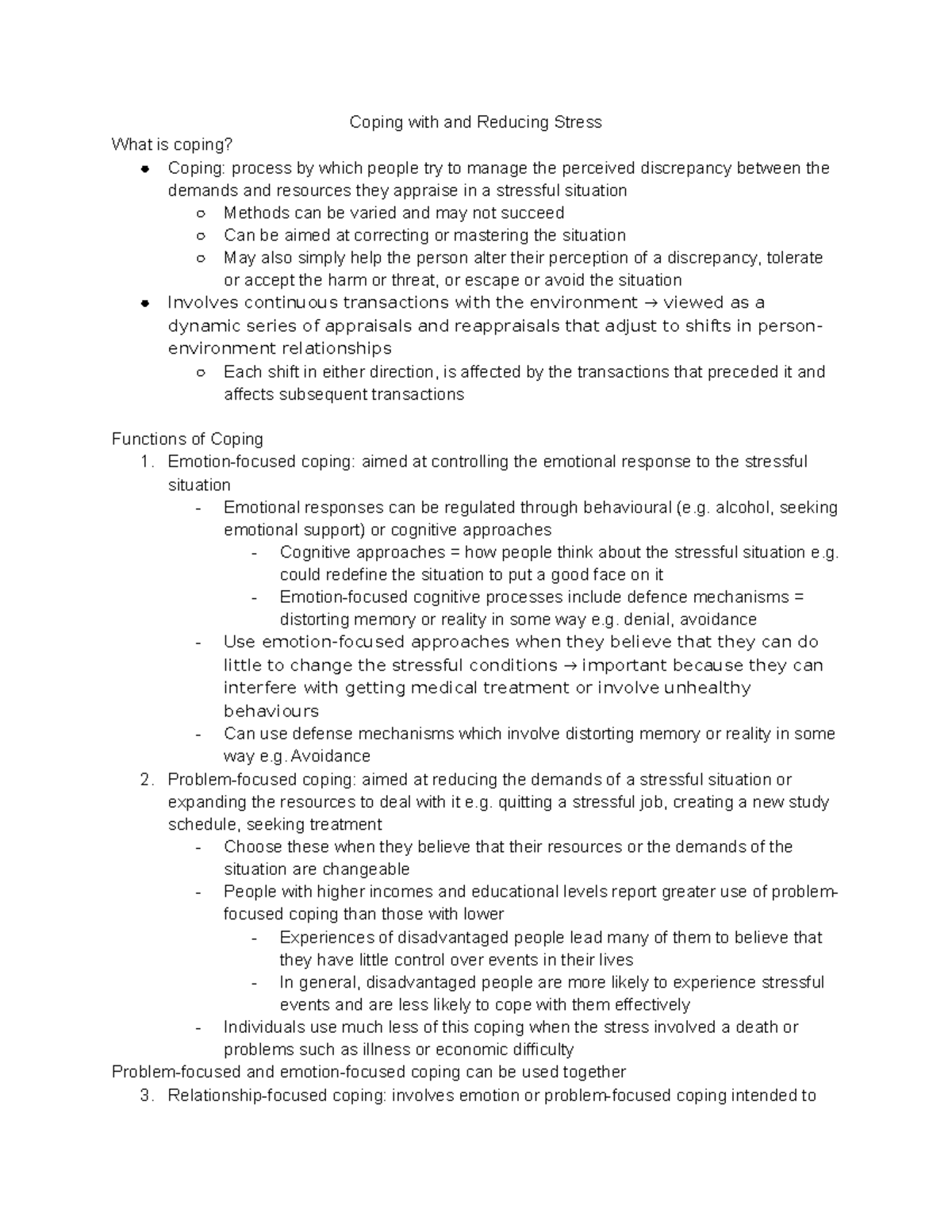 Chapter 5 - Coping with and Reducing Stress What is coping? Coping ...