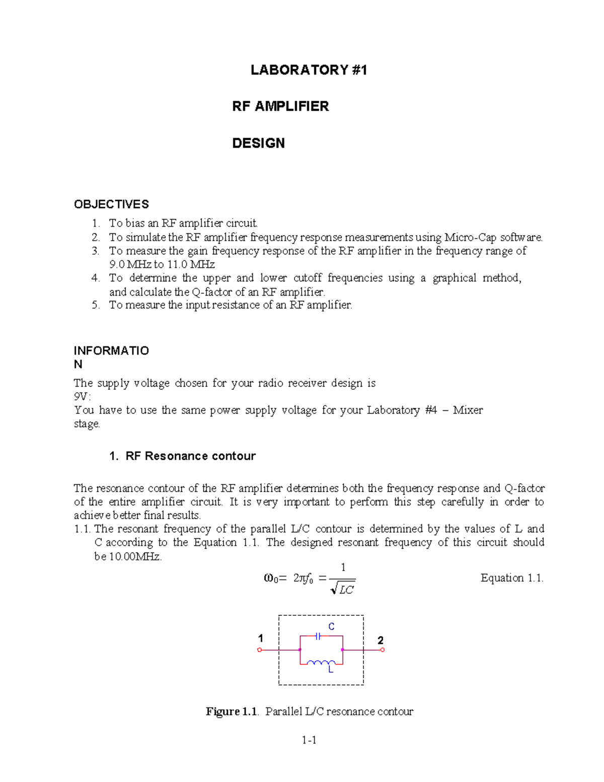 LAB-1: RF Amplifier Design & Measurements - ECE3370B - Studocu