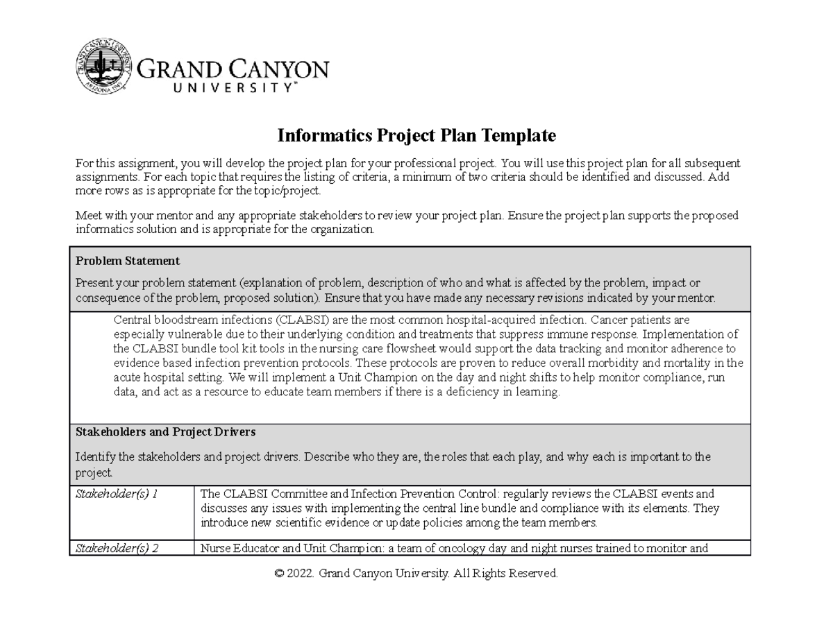 Health Informatics Project Plan: CLABSI Prevention Strategies 186930 ...