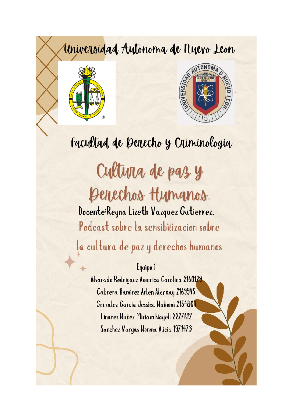 Cultura de Paz y Derechos Humanos: Guion para Podcast - Studocu