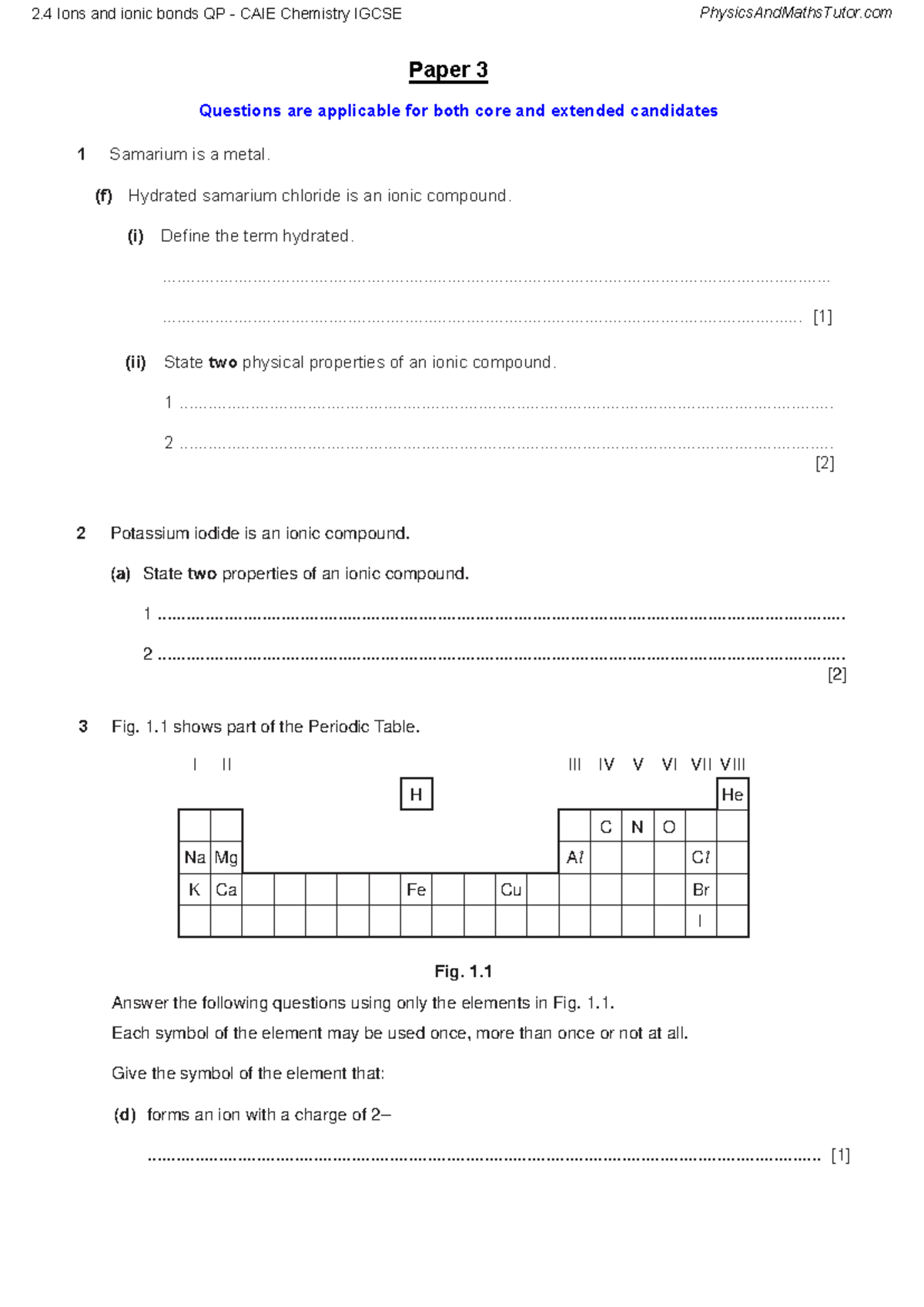 2.4 Ions and Ionic Bonds QP - CAIE Chemistry IGCSE Exam Prep - Studocu