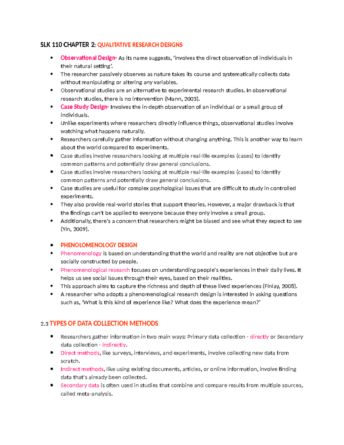 SLK 110 Chapter 2: Understanding Qualitative Research Designs - Studocu