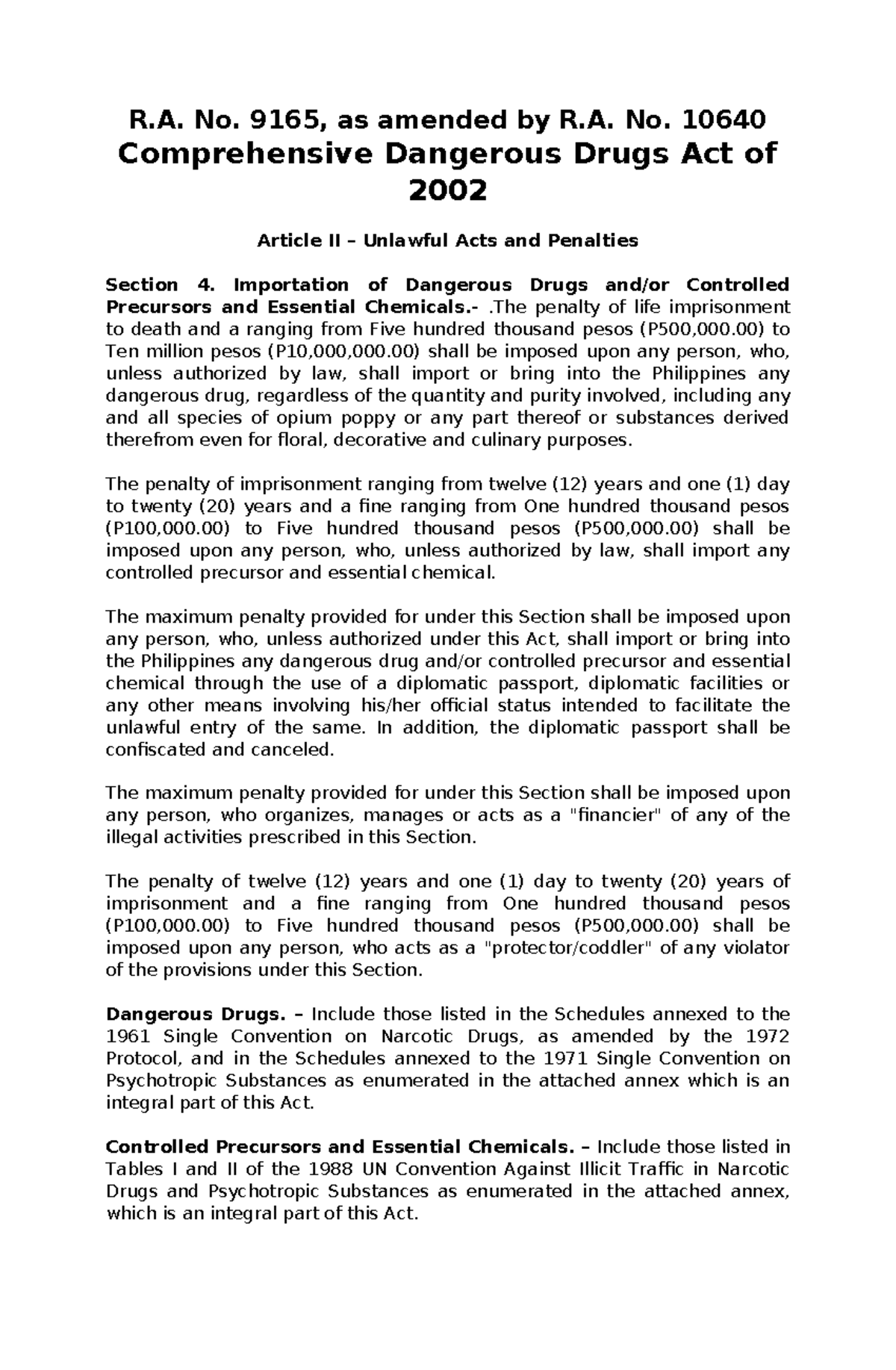 Comprehensive Dangerous Drugs Act RA 9165: Key Provisions and Penalties ...
