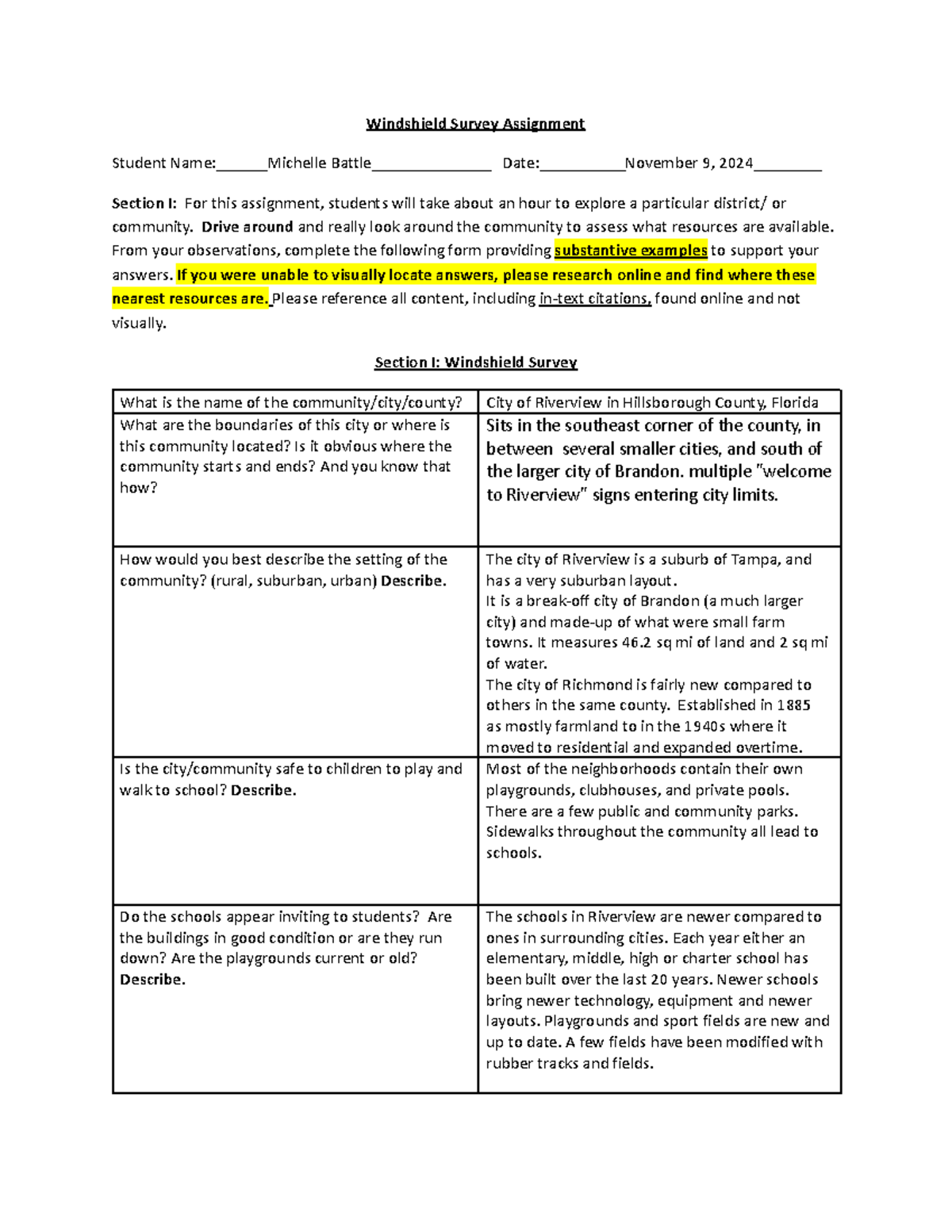 Week 2 Windshield Survey Template-Final - Windshield Survey Assignment ...