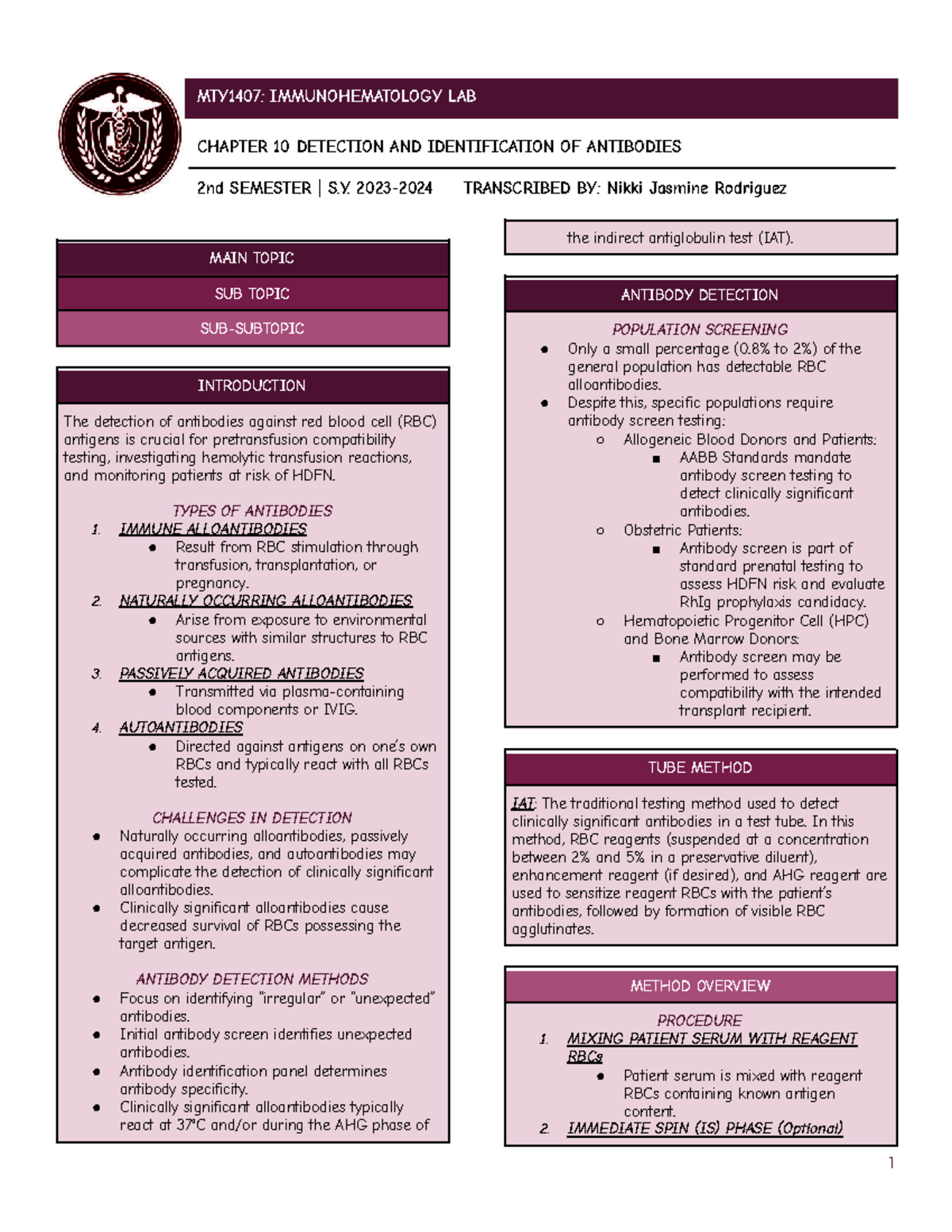 Detection and Identification of Antibodies - CH 10 | 2nd Sem 2023-2024 ...