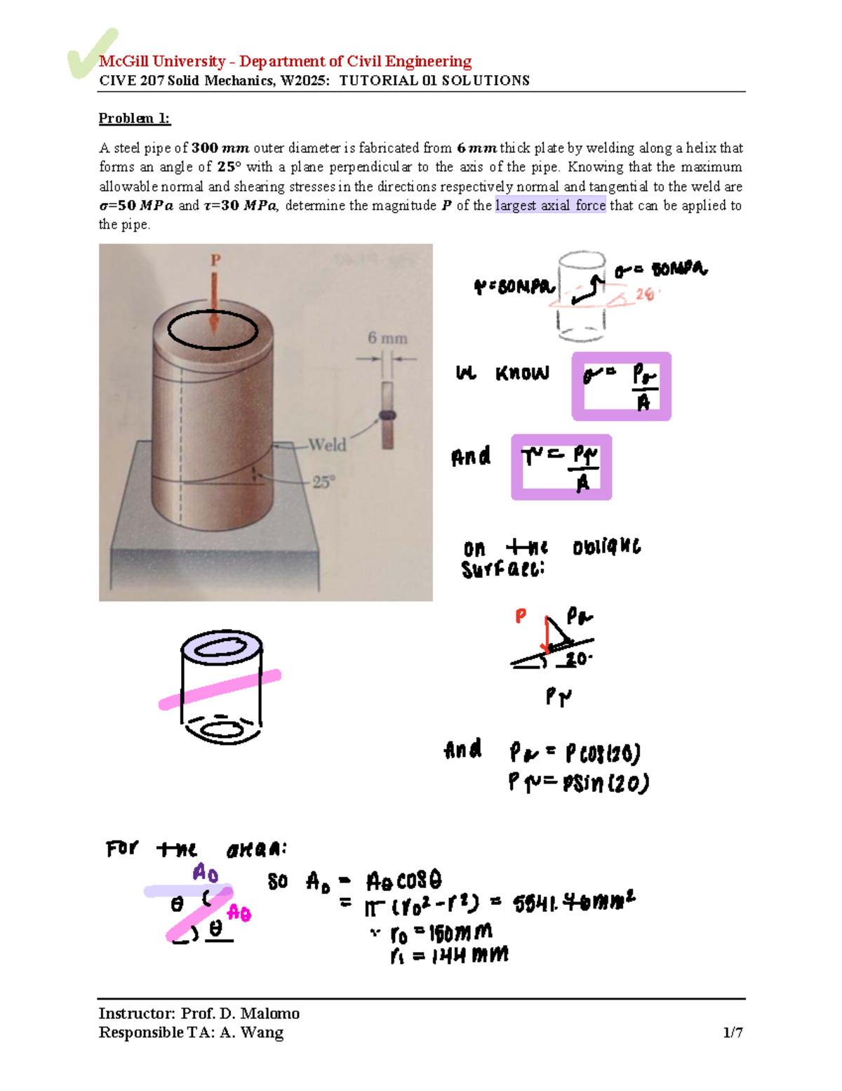 CIVE 207 - Solid Mechanics W2025: Tutorial 01 Solutions Overview - Studocu
