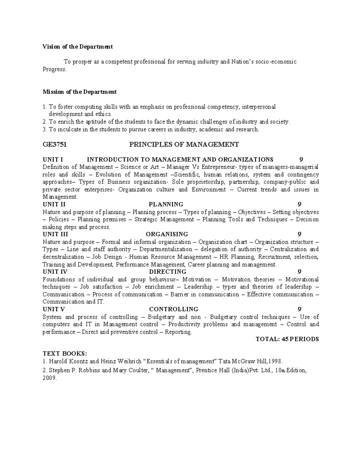 GE3751 Principles of Management: Comprehensive Course Overview - Studocu