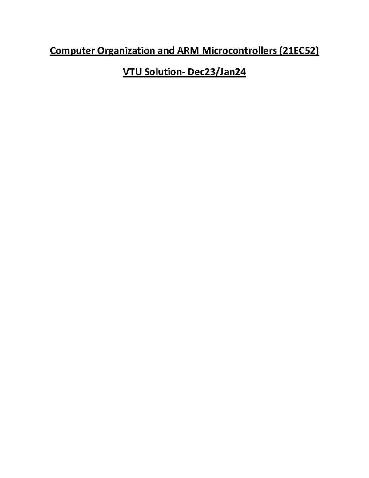 VTU 21EC52 Computer Organization & ARM Microcontrollers Exam Q&A Jan ...