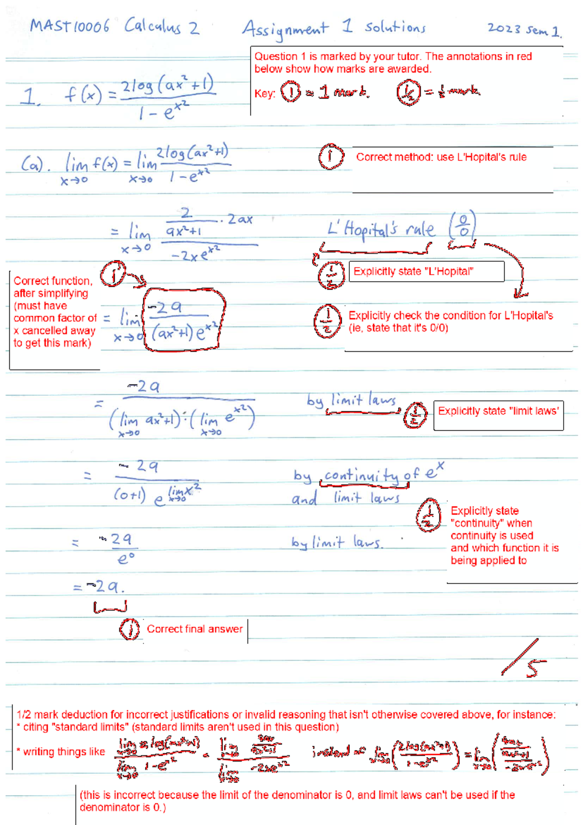 MAST Calculus 2 Assignment 1 Solutions with Tutor Annotations 2023 S1 ...
