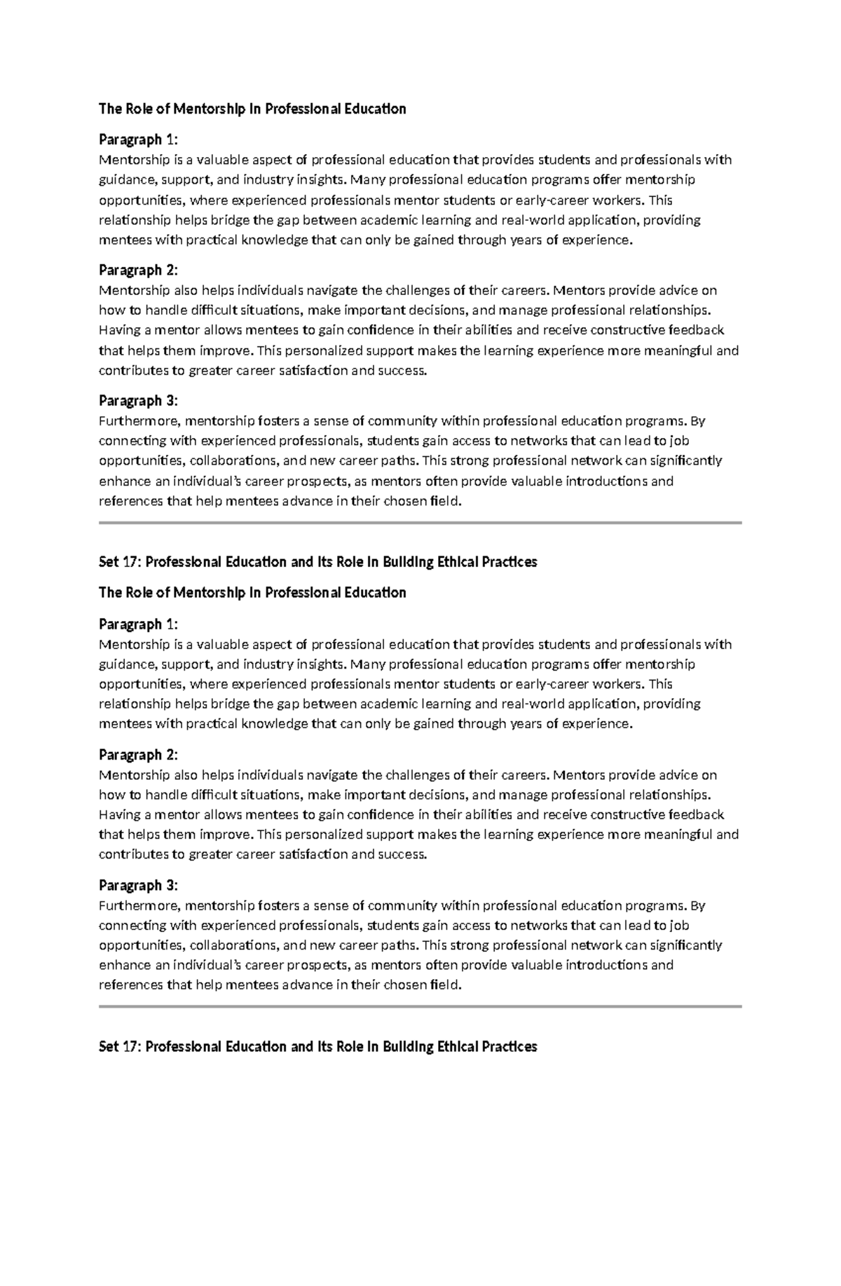 The Role of Mentorship in Professional Education - Many professional ...
