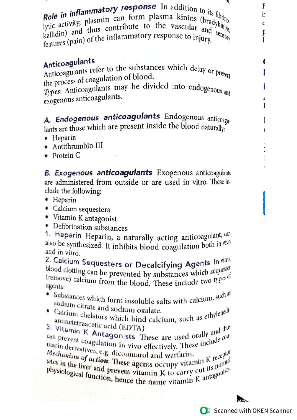 Anticoagulants - Notes on Inflammatory Response and Coagulation - Studocu