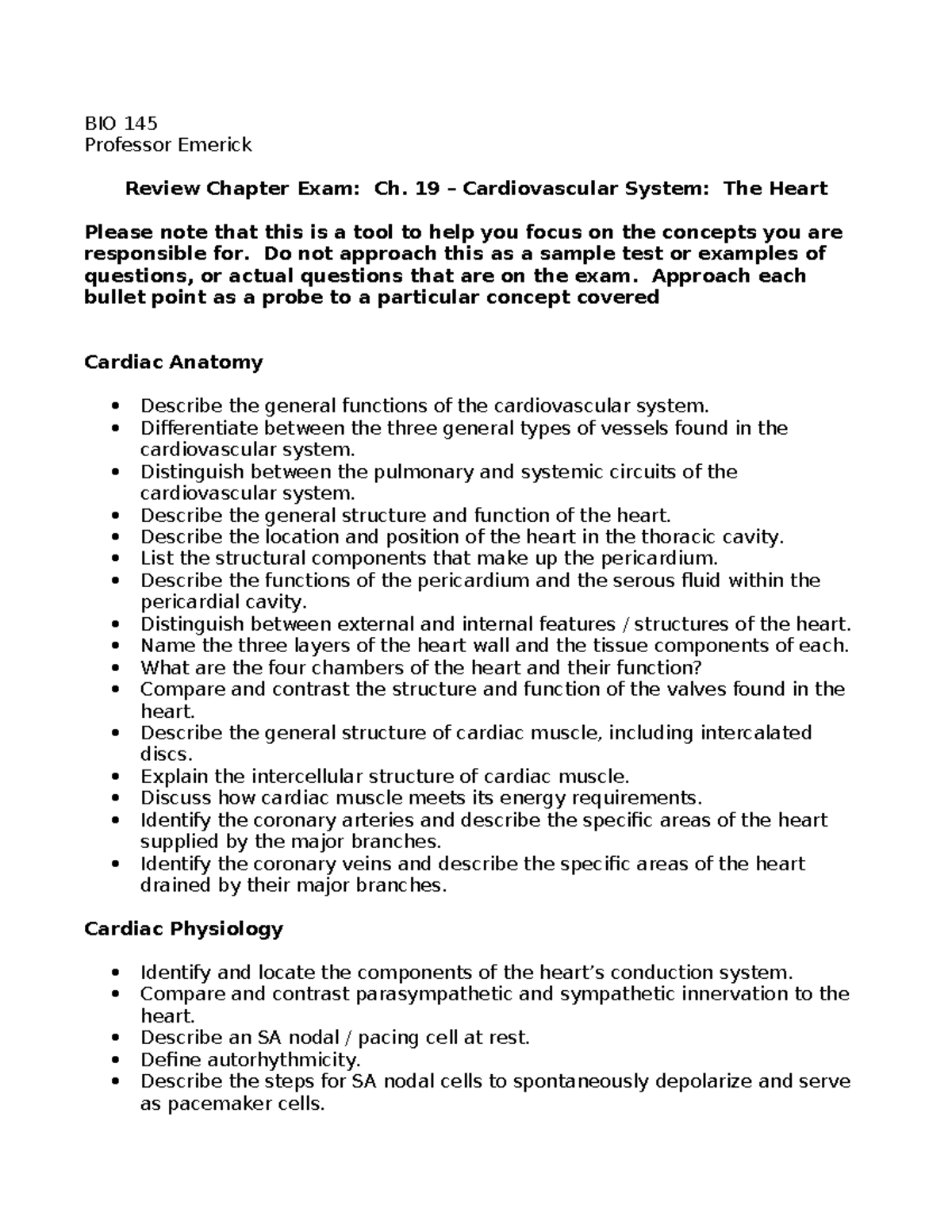 BIO 145 Final Exam Review: Ch. 19 Cardiovascular System Insights - Studocu