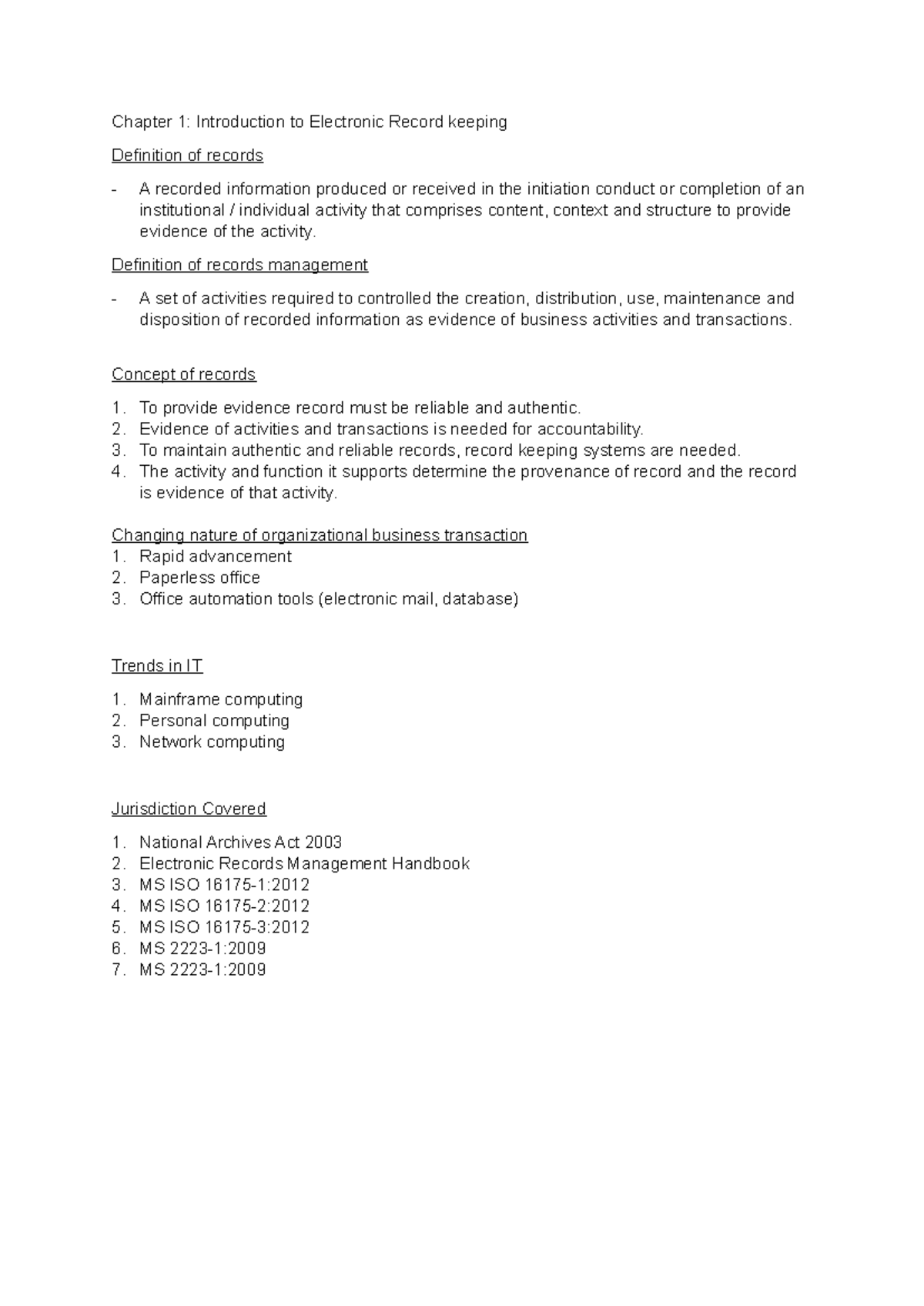 IMD262 - Chapter 1: Introduction to Electronic Record Keeping Notes ...