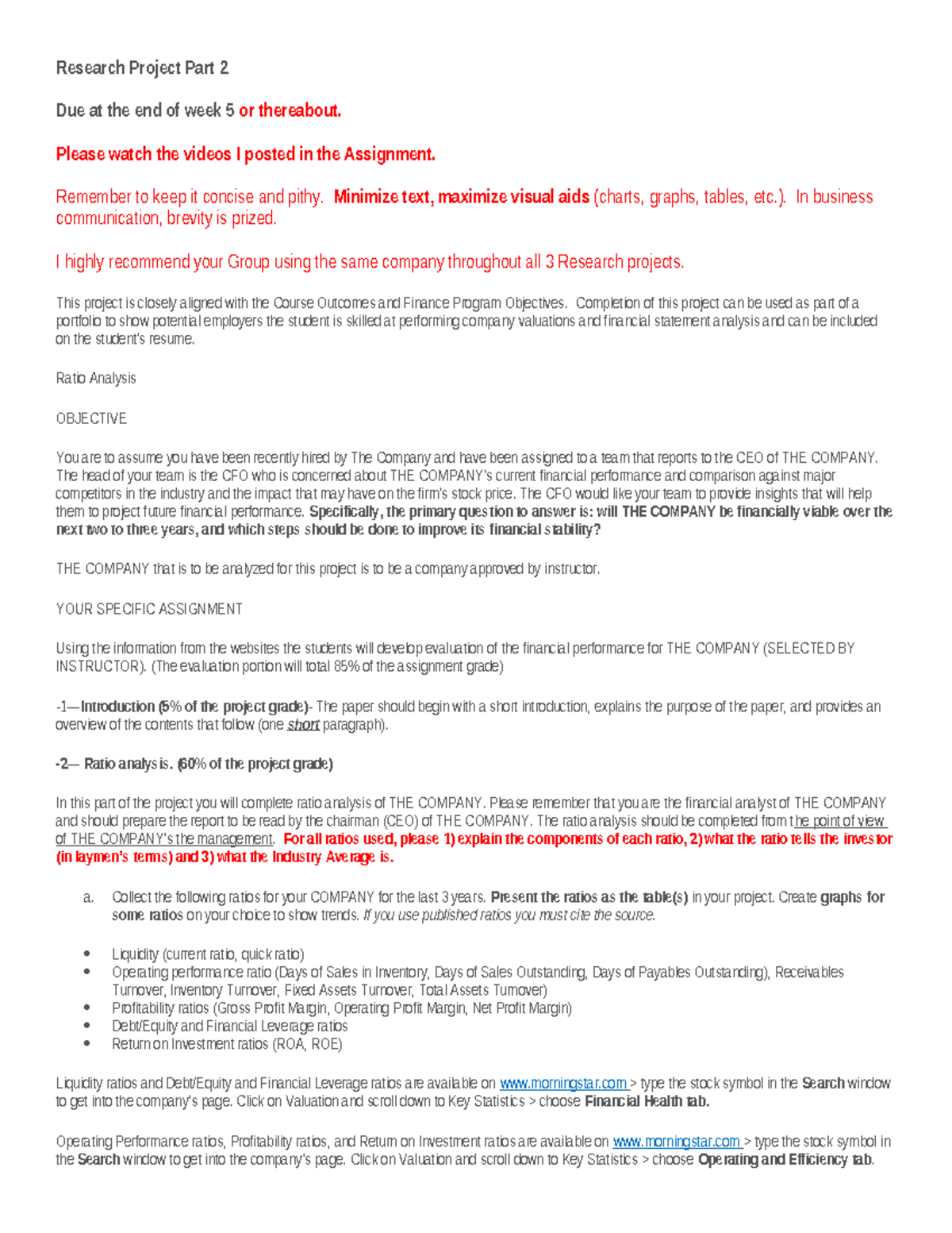 Research Project Part 2 Guidelines BKS - Ratio Analysis Focus - Studocu