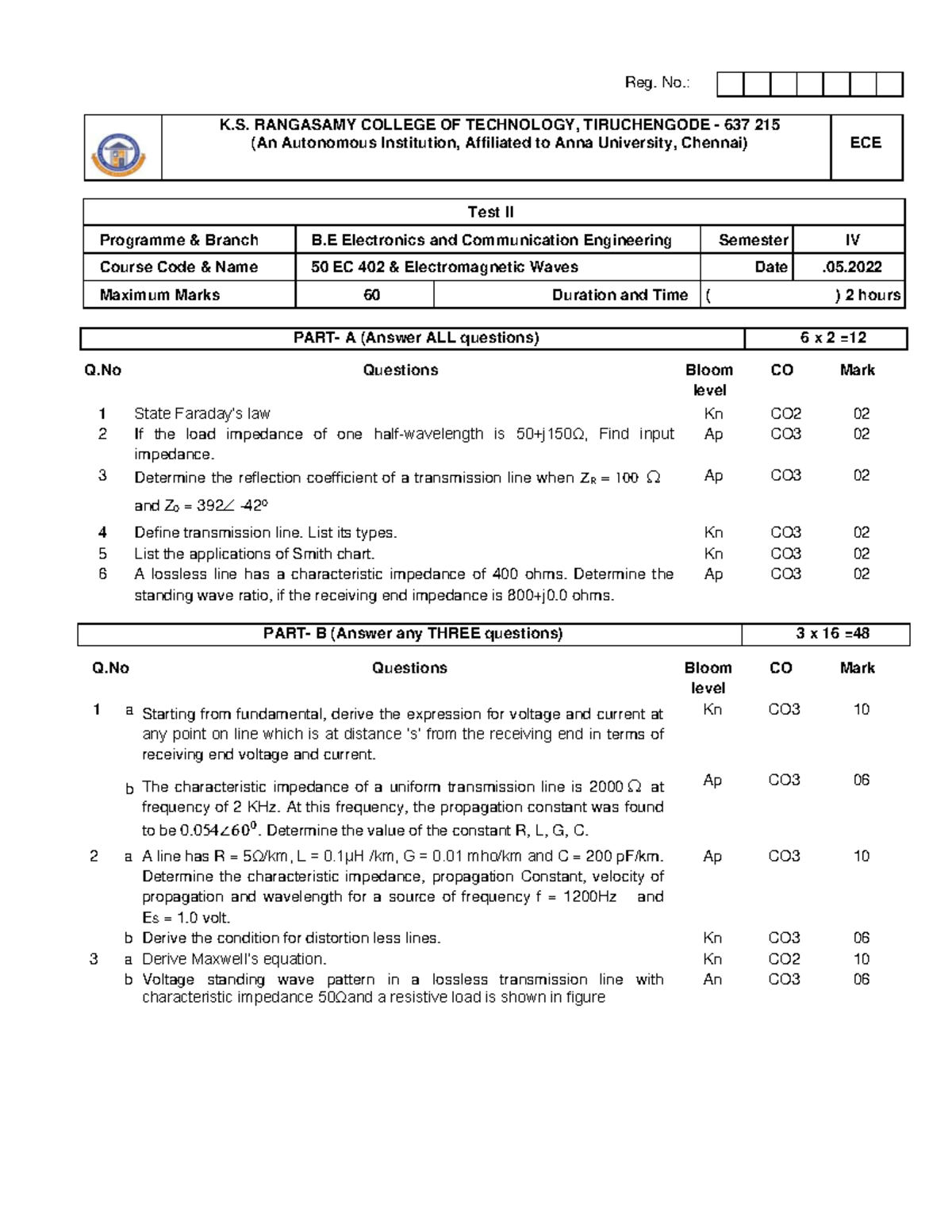 EMW 50 EC 402 Test II Question Paper - ECE Semester IV - Studocu