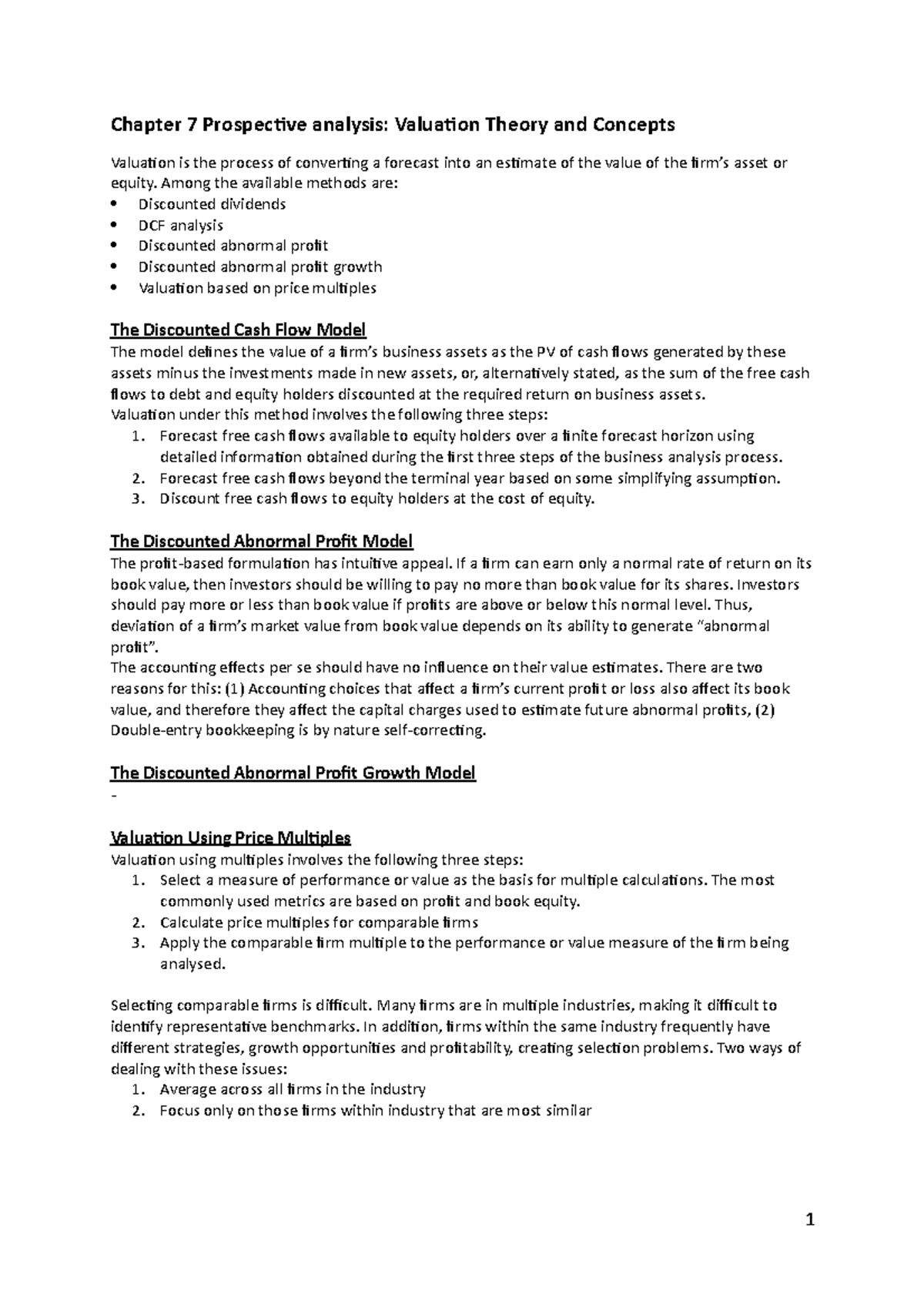 Chapter 7 - Valuation Theory & Concepts Analysis - Studeersnel