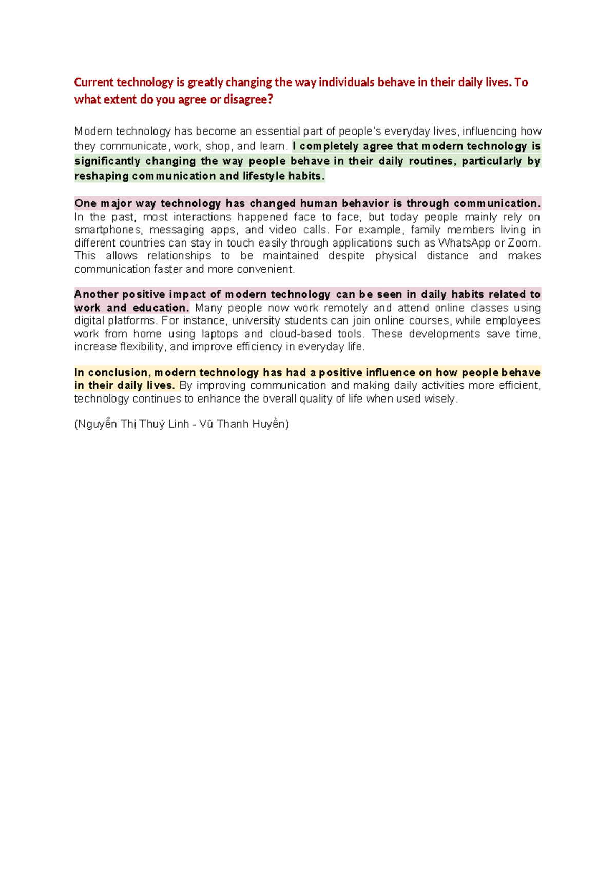 Task 1 - English: The Impact of Modern Technology on Daily Behavior ...