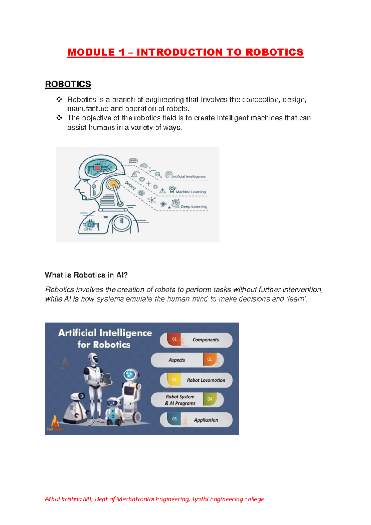RIS- Module 1: Introduction to Robotics and Its Applications - Studocu