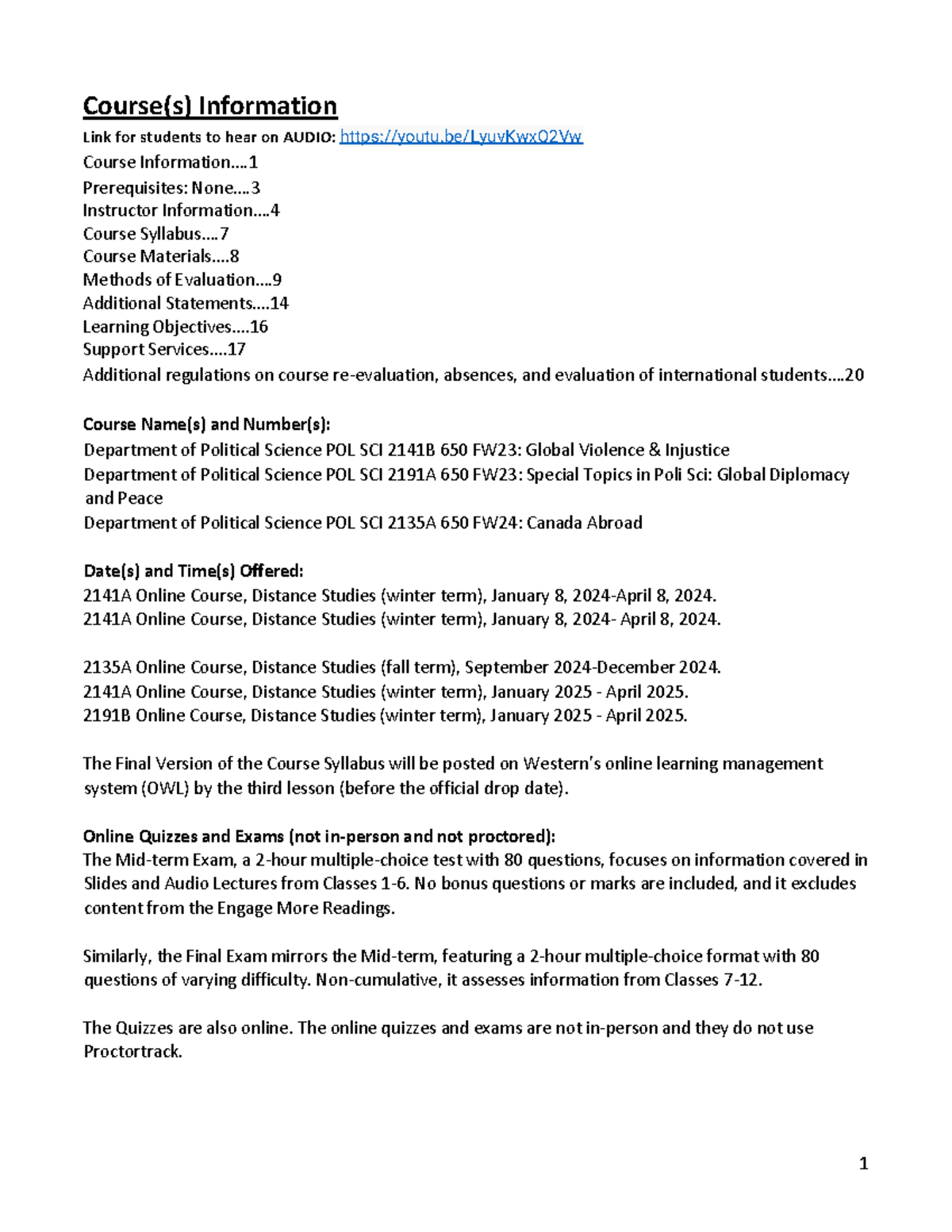 Course Information, Rules & Regulations - Course(s) Information Link ...