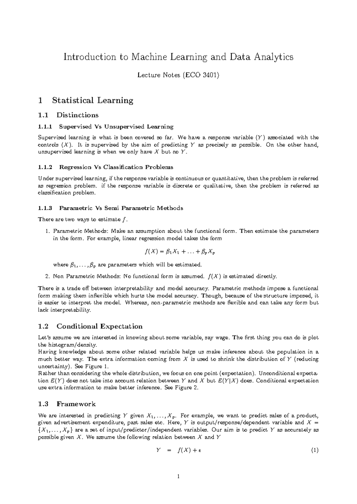 Machine Learning Lecture Notes (ECO 3401) - Key Concepts and Methods ...
