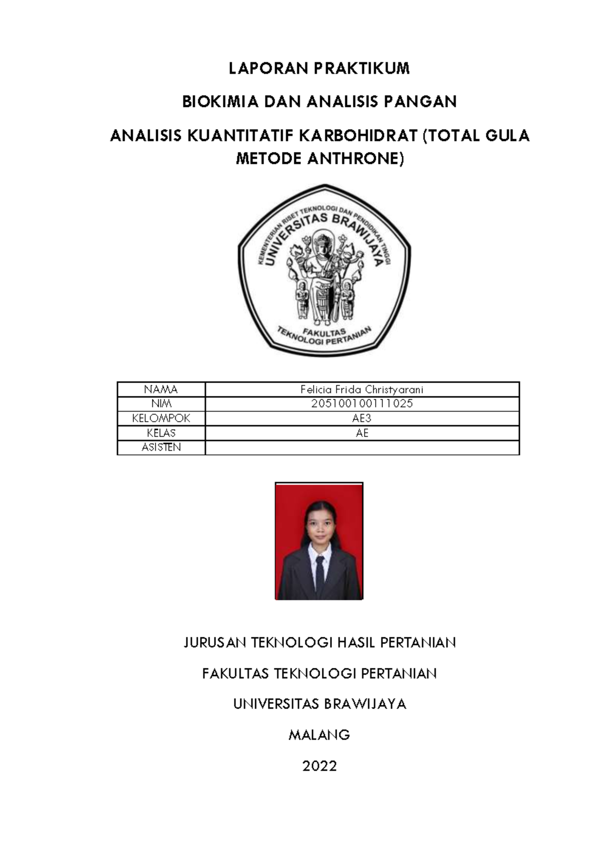 Analisis Kadar Gula Total dengan Metode Anthrone dalam Biokimia  - Document Preview