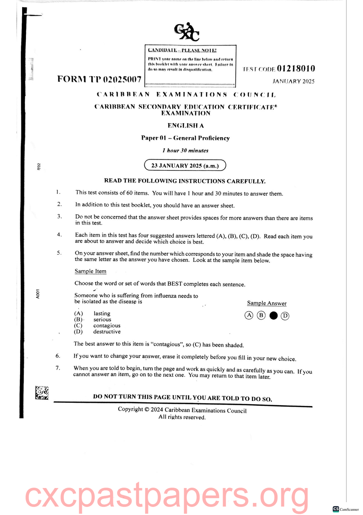 2025 CSEC January English A Paper 01 Exam Instructions and Practice ...