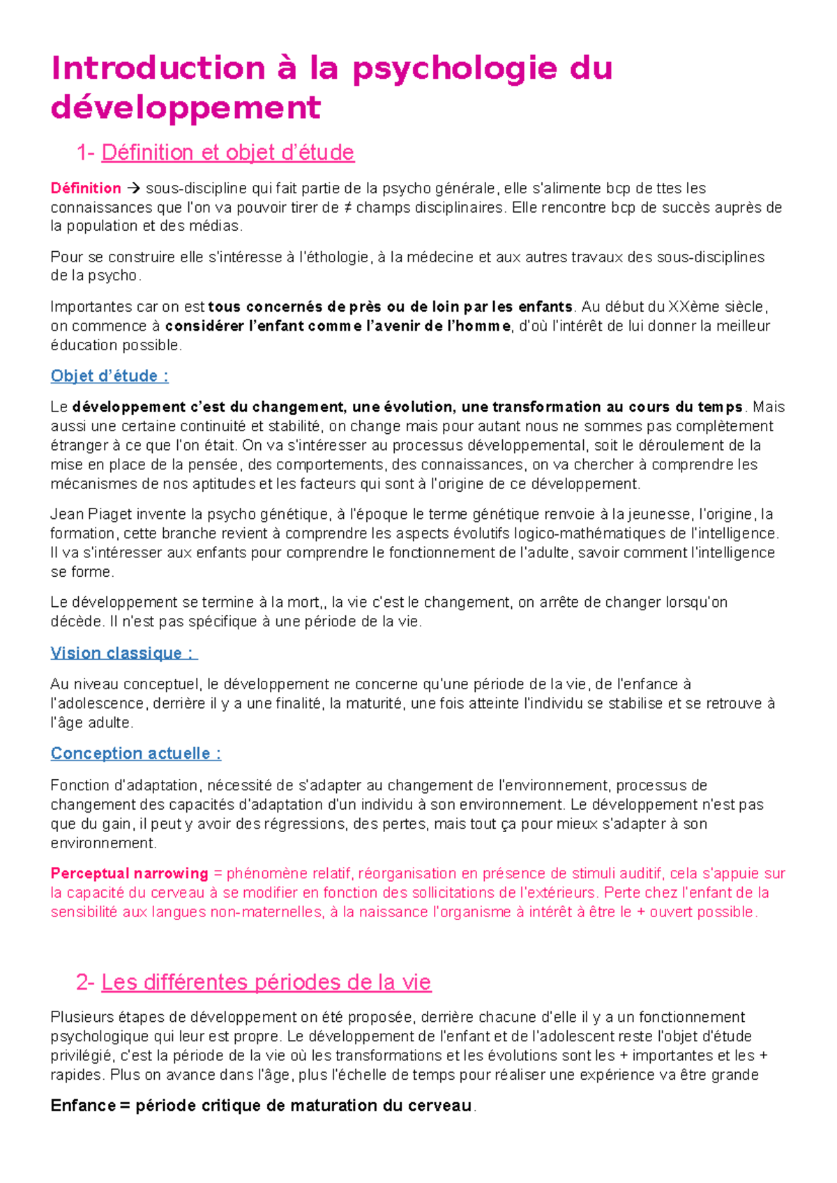 Introduction à la psychologie du développement - Introduction à la ...