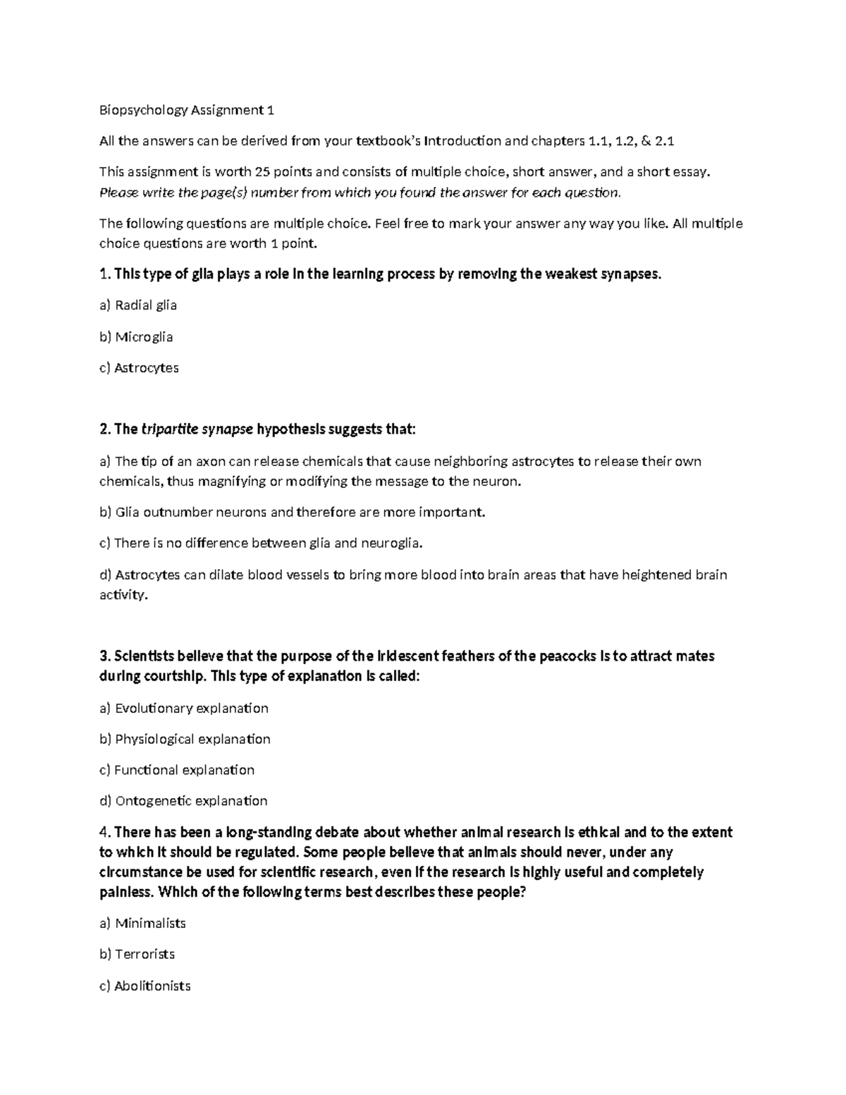 Biopsychology Assignment 1 (BSY 101) – Student Version Guide - Studocu