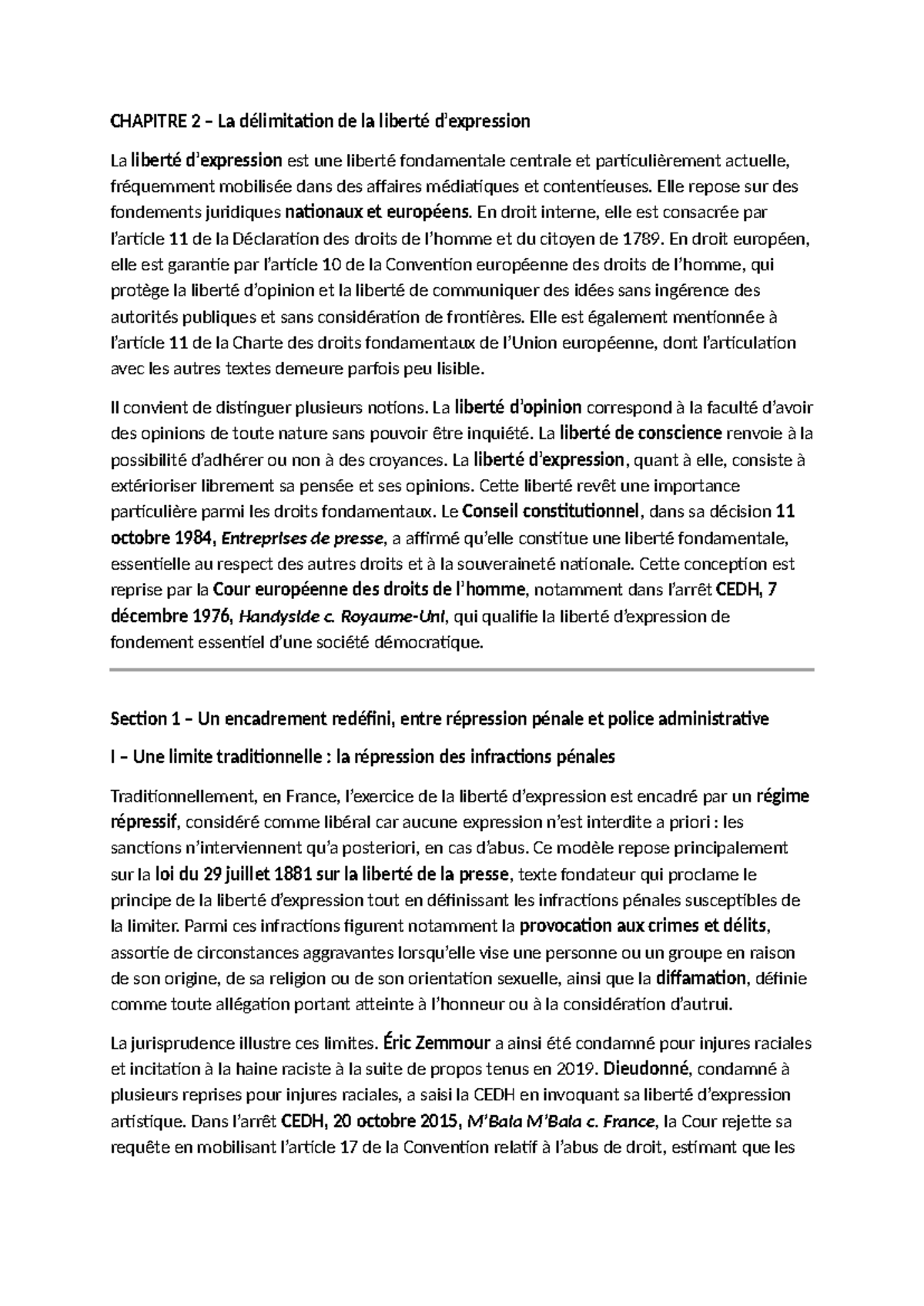 Séance 9 - La Liberté d'Expression et ses Limites en Droit - Studocu