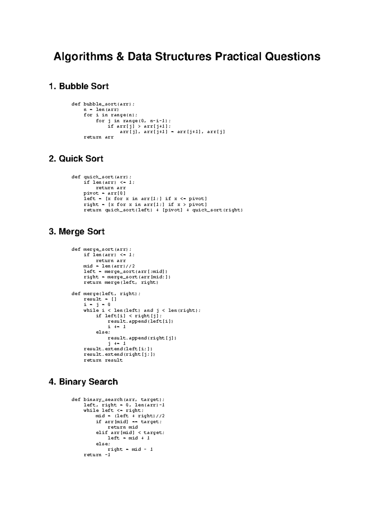 Algorithms & Data Structures Practical Questions - Studocu