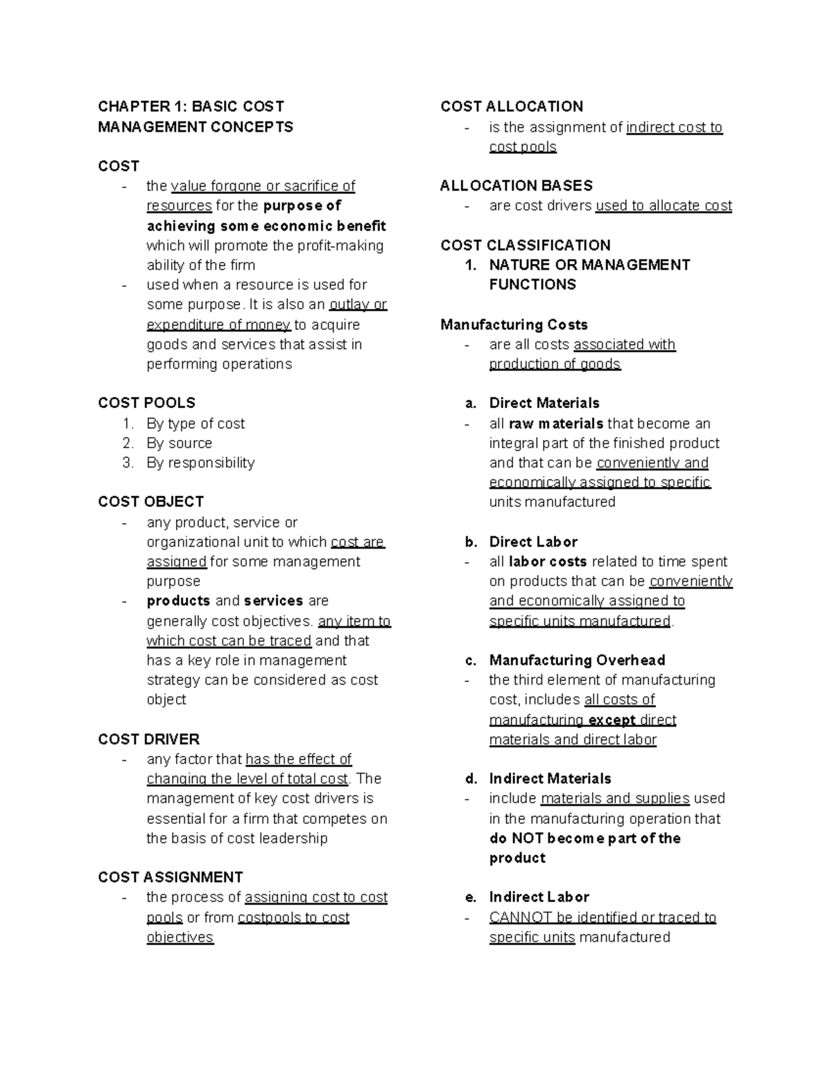 Xcostman - cost theories terms - CHAPTER 1: BASIC COST MANAGEMENT ...