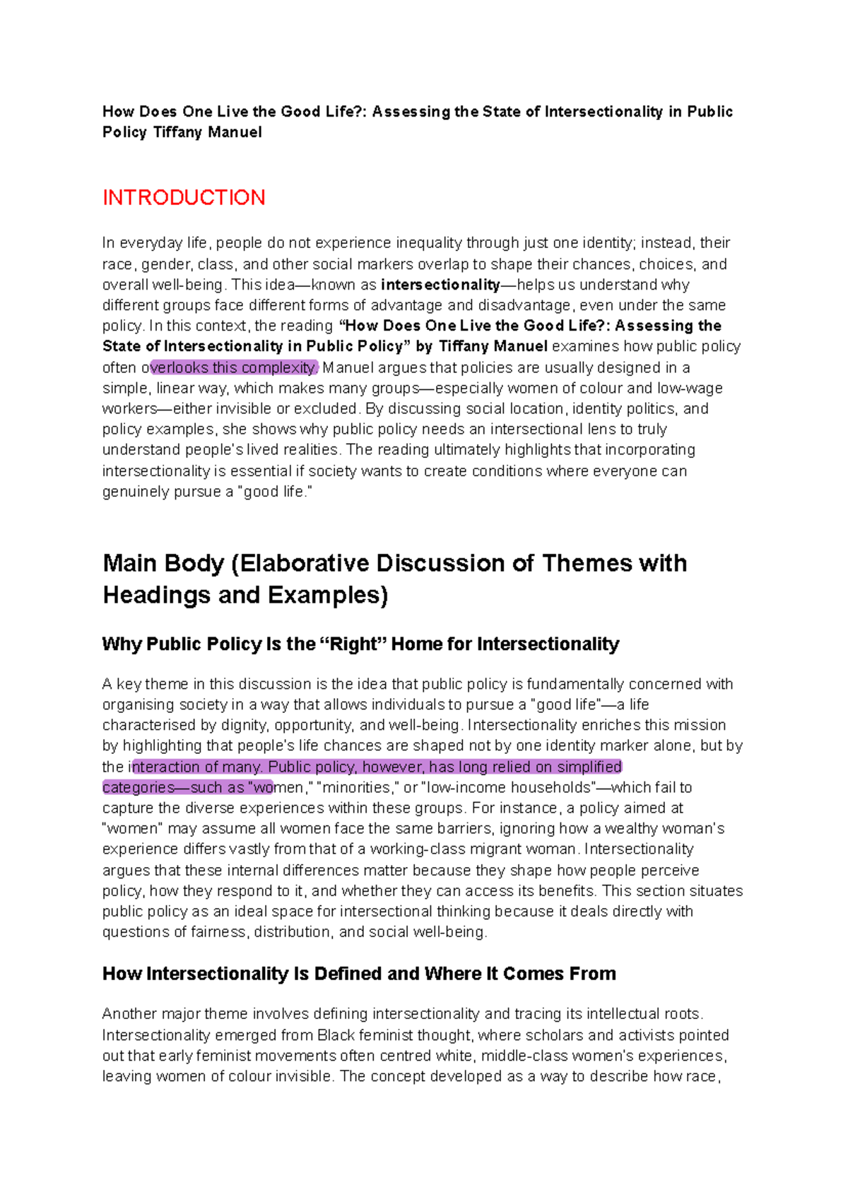 Intersectionality in Public Policy: A Critical Analysis of Tiffany ...