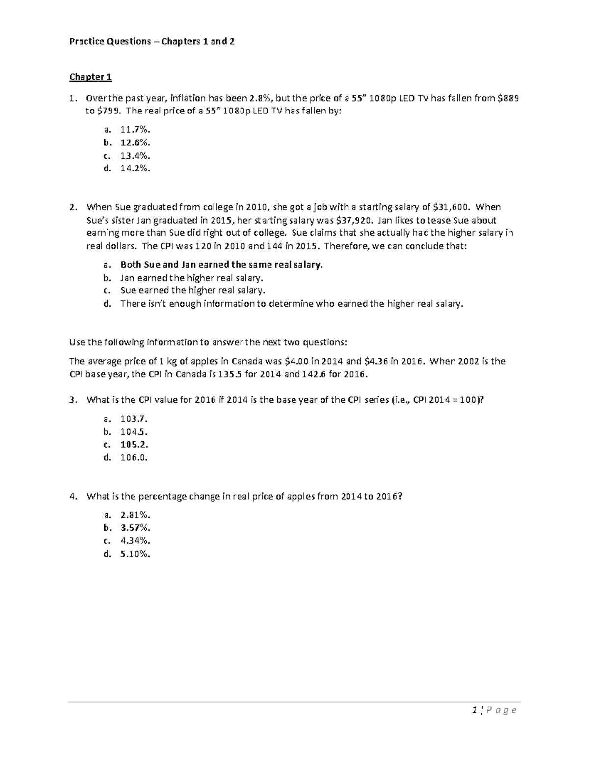 Practice Questions 1 Solutions for Chapters 1 & 2 - Studocu