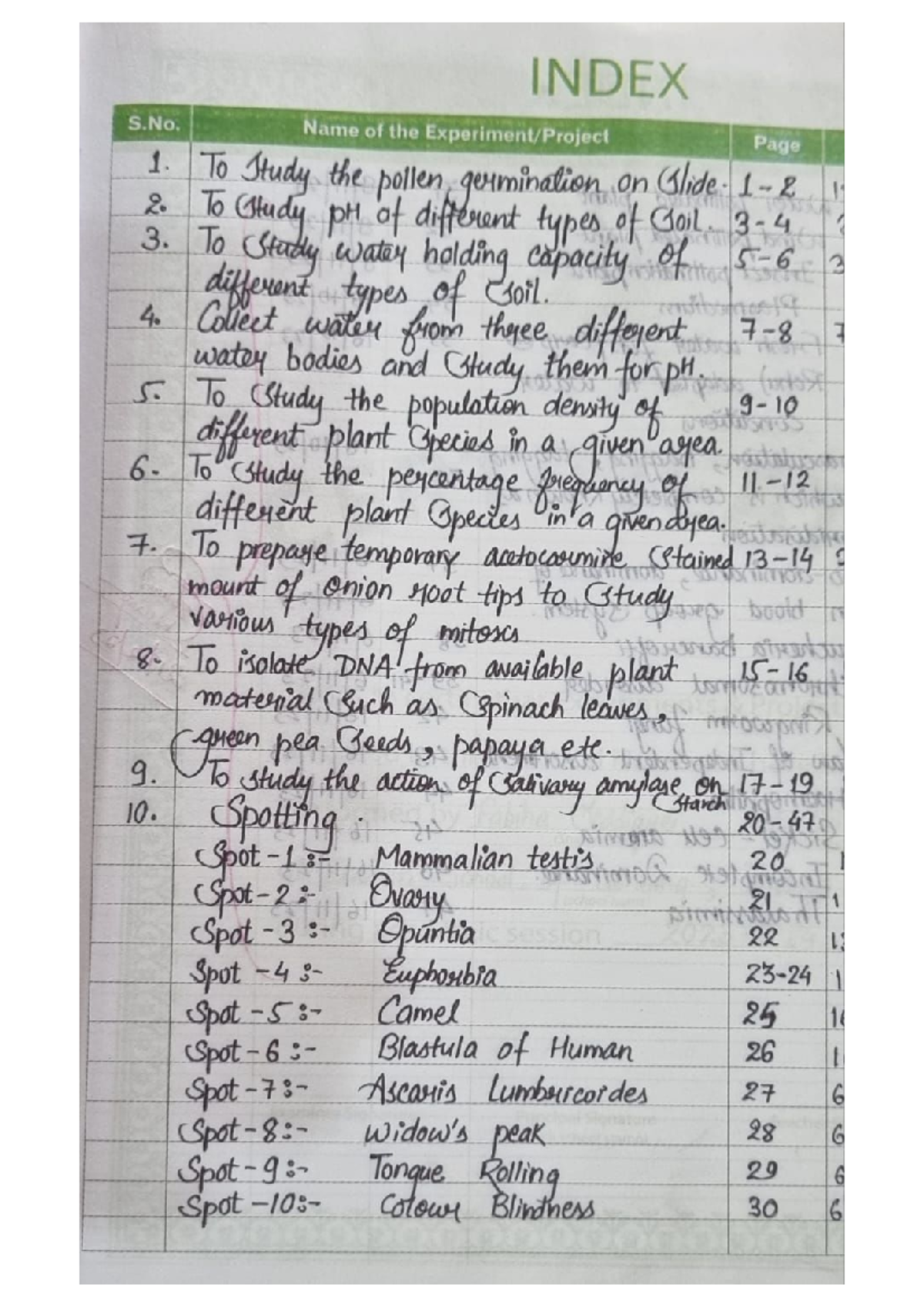 Biology laboratory manual experiments and spottings class 12 - INDEX S ...