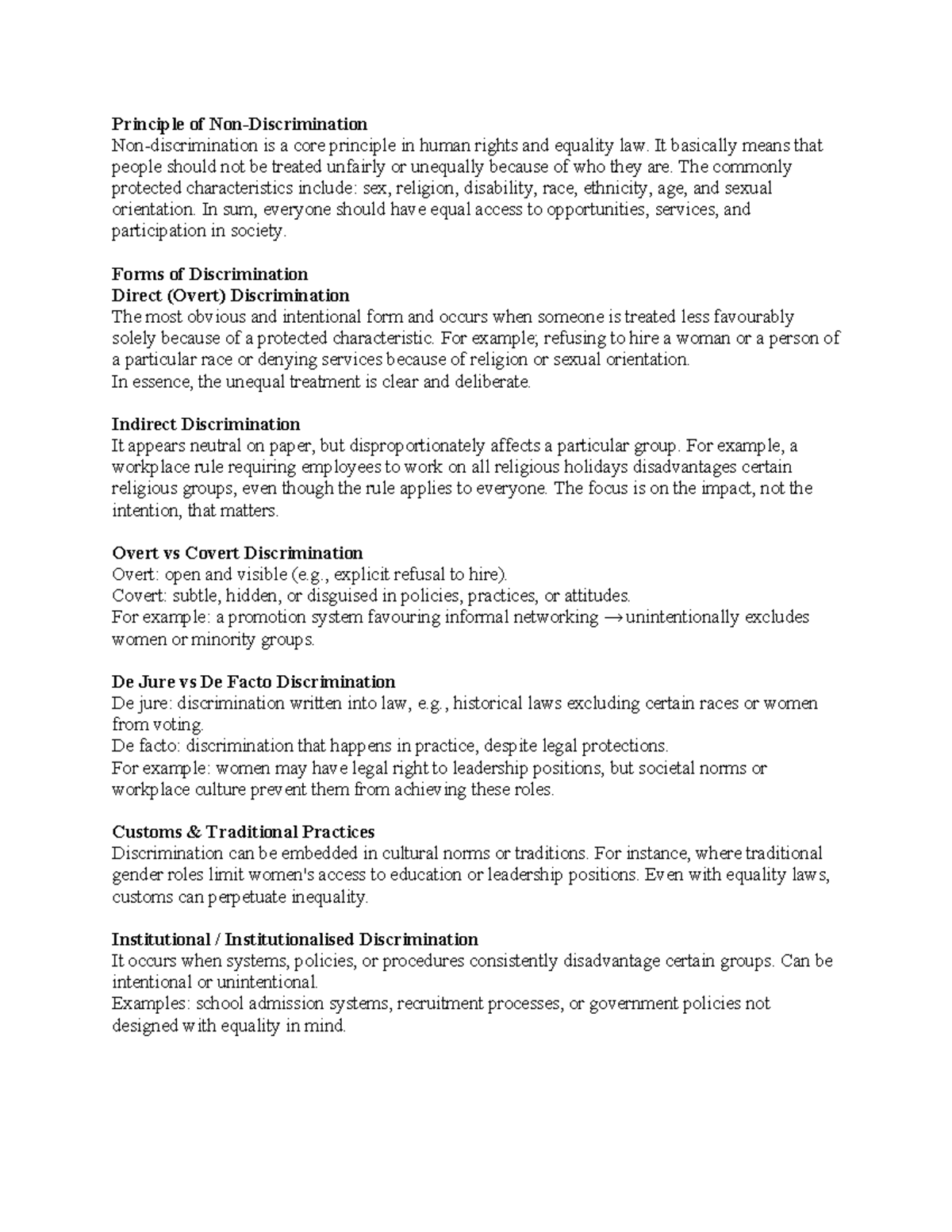 Discrimination: Comprehensive Notes on Human Rights Principles - Studocu