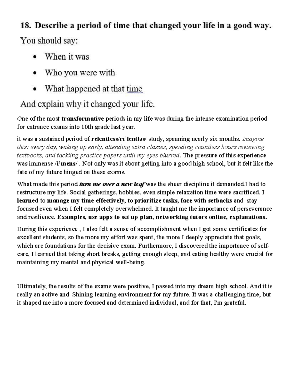 10th Grade Entrance Exam Reflection: A Transformative Journey - Studocu