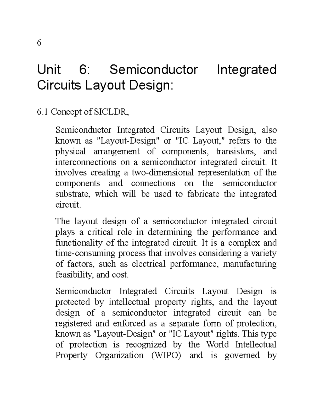 Unit 6: SIC Layout Design, Criteria, Registration & Rights - Studocu