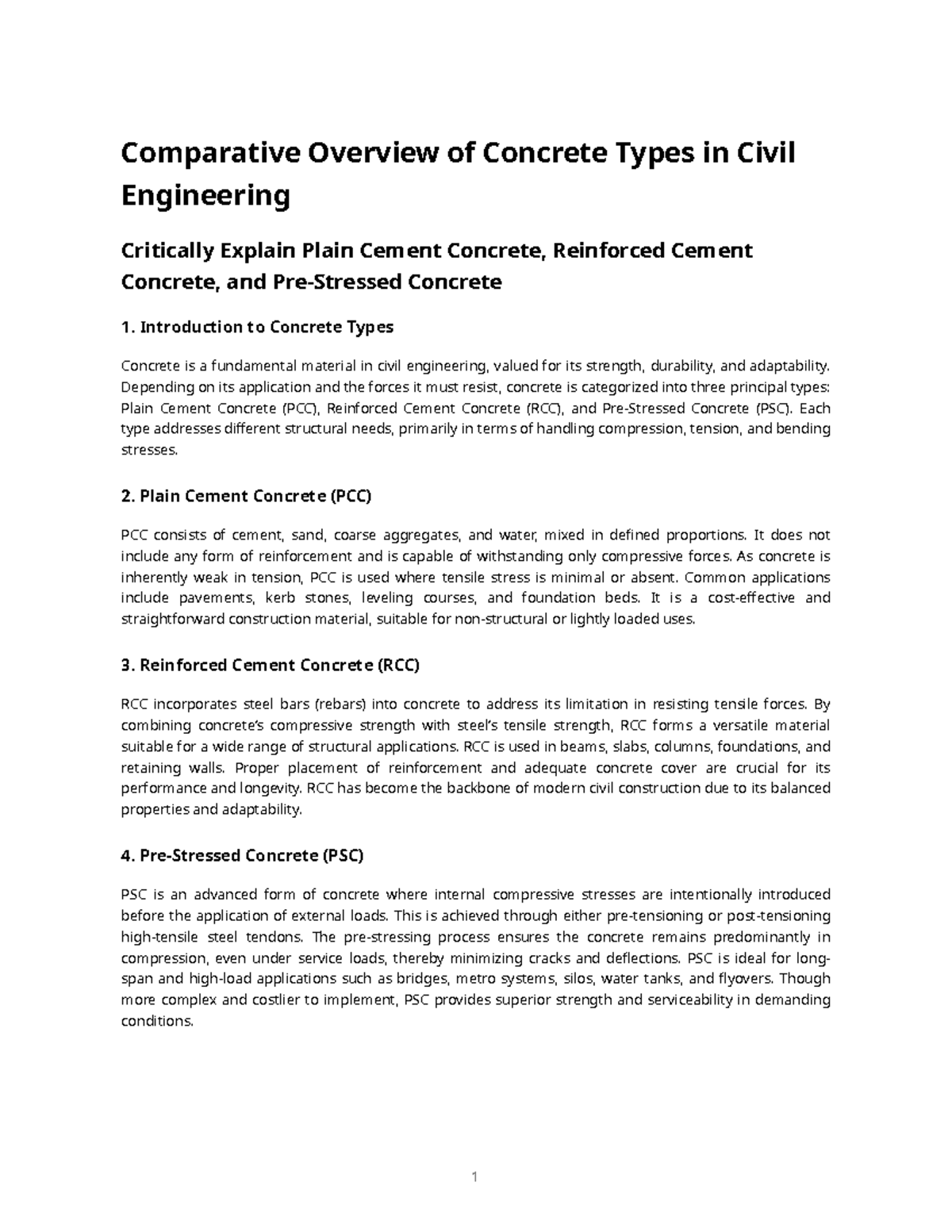 Concrete Types Comparison: PCC, RCC, and PSC Overview in Civil Engg ...