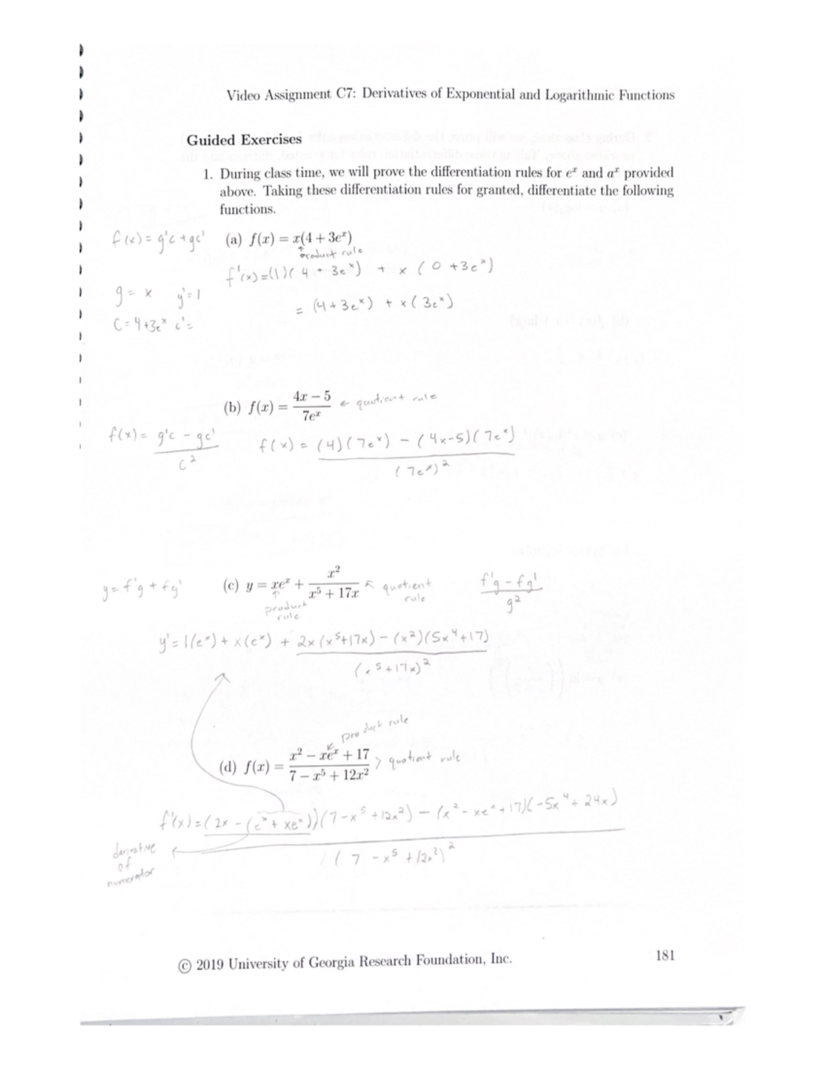 Video Assignment C7: Derivatives of Exponential & Logarithmic Functions ...
