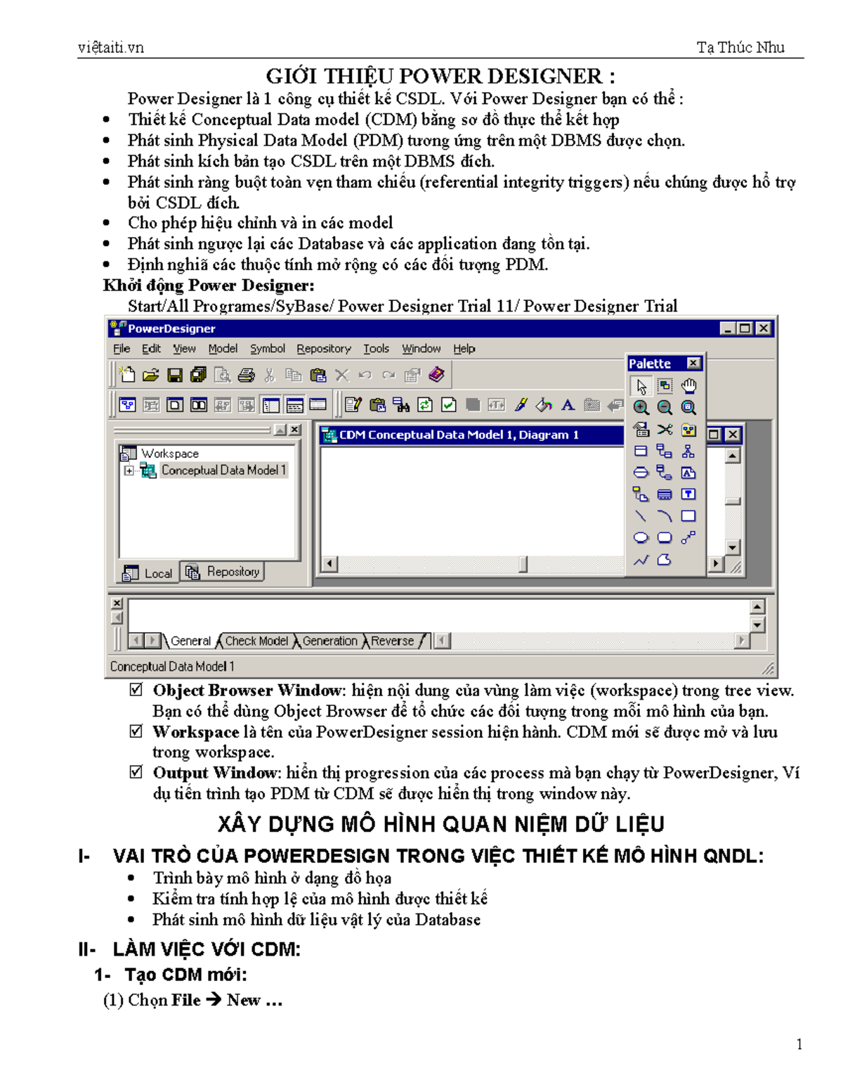 Hướng Dẫn Sử Dụng Power Designer 11: Thiết Kế CSDL và CDM - Studocu