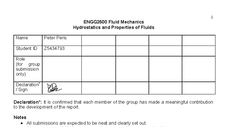 ENGG2500 Lab 1 Report: Hydrostatics & Fluid Properties - Studocu