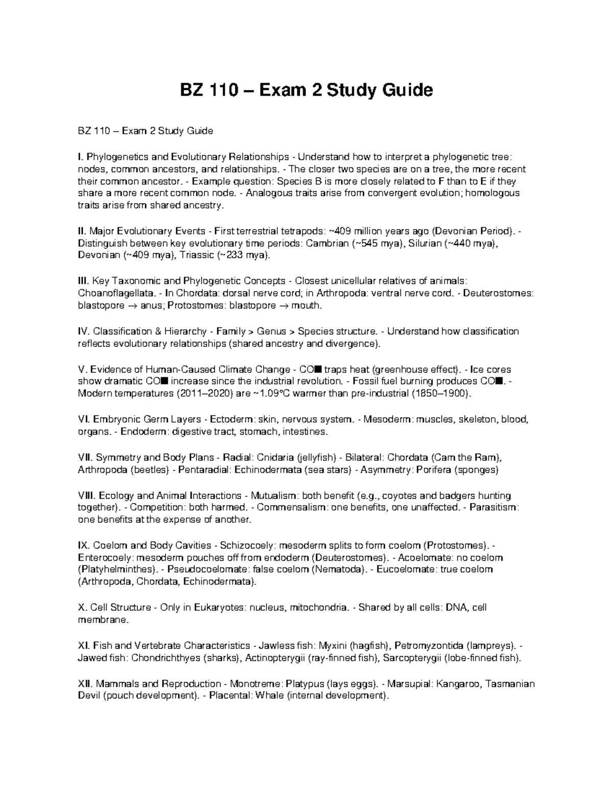 BZ 110 – Exam 2 Study Guide: Phylogenetics, Evolution & Ecology - Studocu