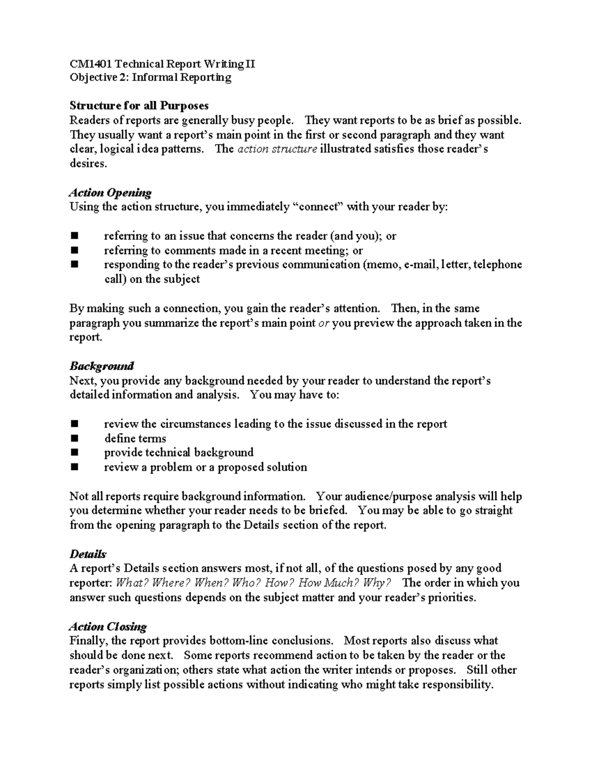 Objective 2.1-Structure for Workplace Correspondence - CM1401 Technical ...
