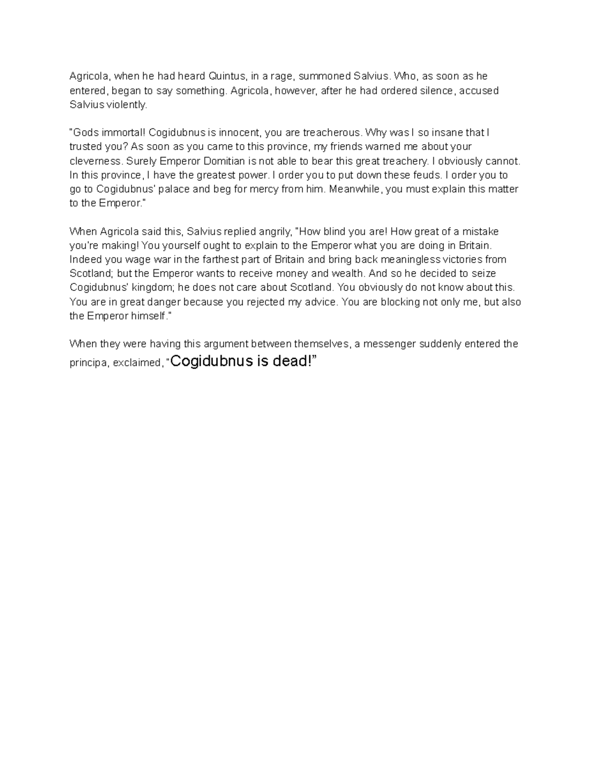 Contentio - Translation of Agricola's Confrontation with Salvius - Studocu