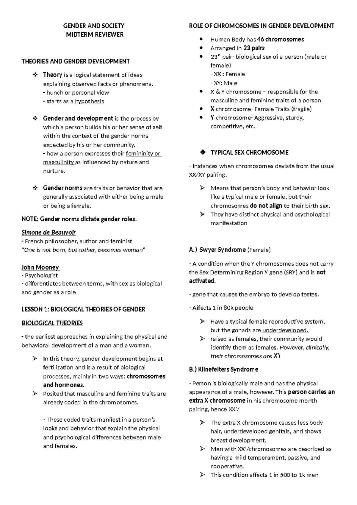GENDER AND SOCIETY (COURSE CODE): MIDTERM REVIEWER NOTES - Studocu