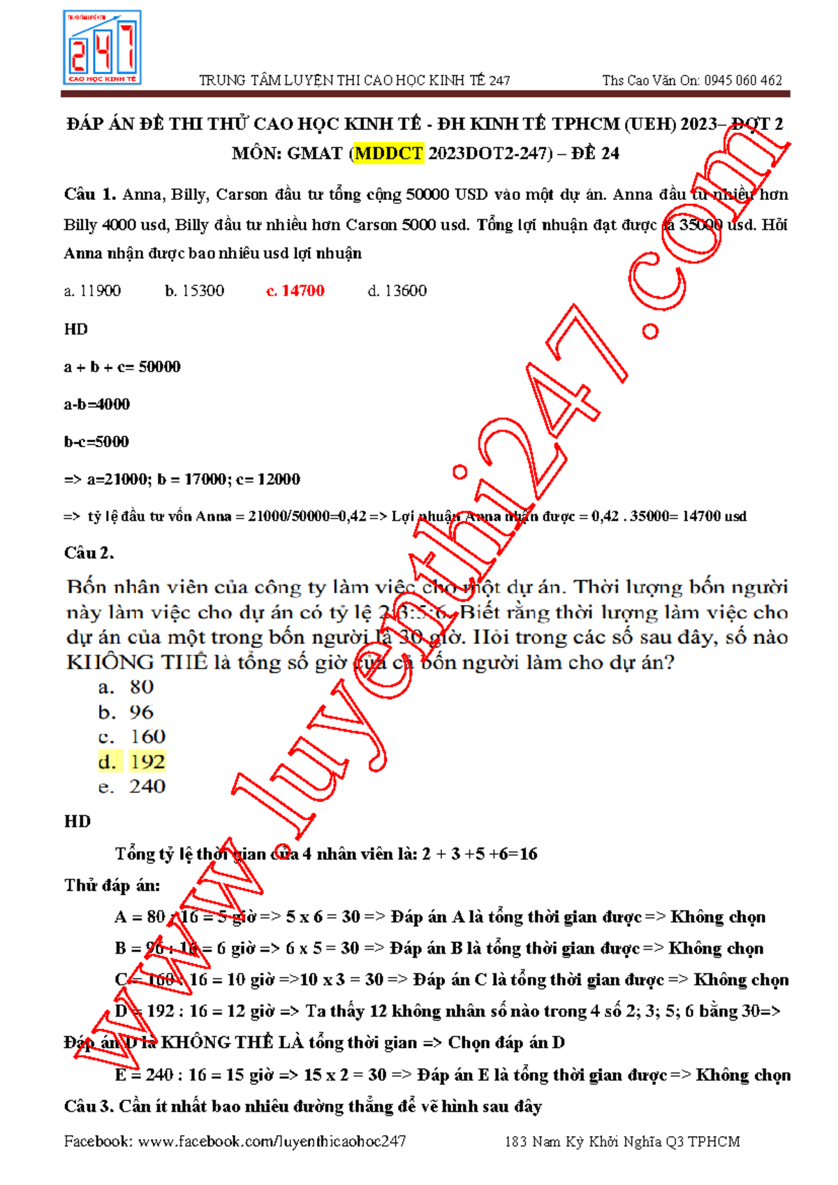 ĐÁP ÁN ĐỀ THI THỬ GMAT MDDCT 2023 - ĐỢT 2 - ĐỀ 24 - Document Preview