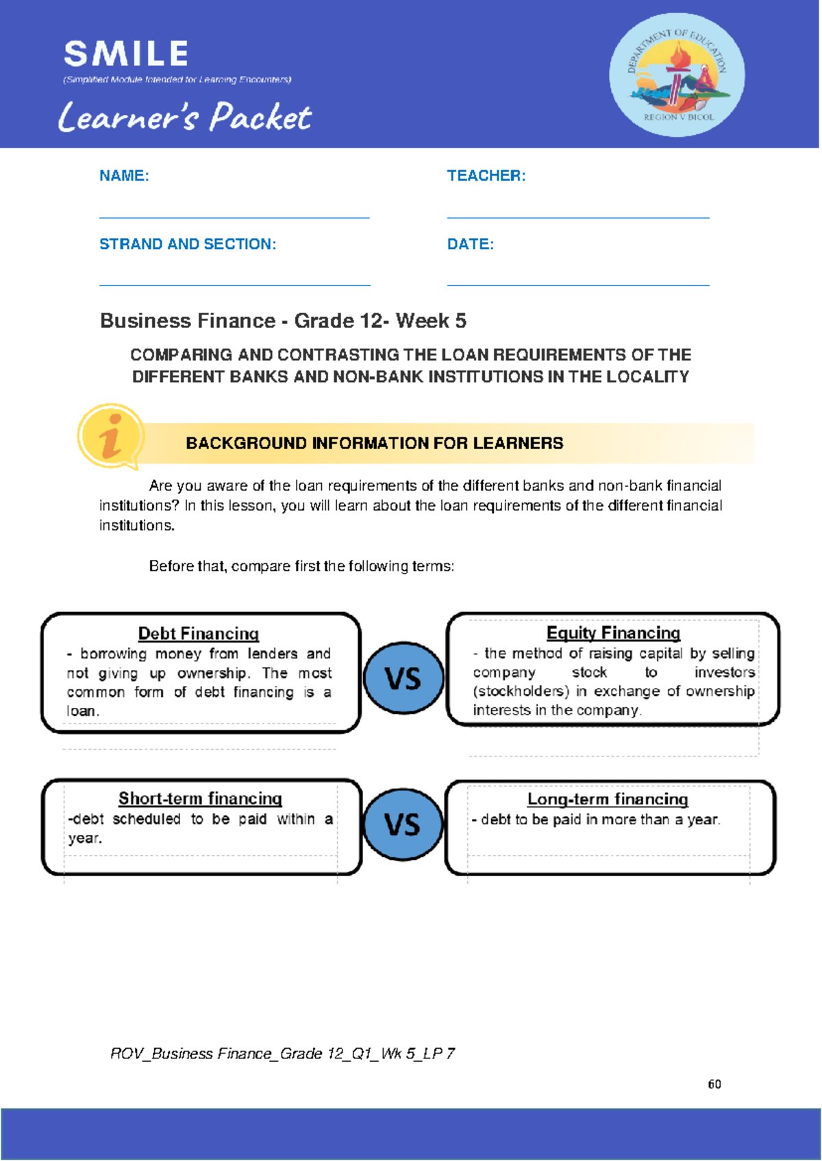 Grade 12 Business Finance: Loan Requirements of Banks vs. Non-Banks - Document Preview