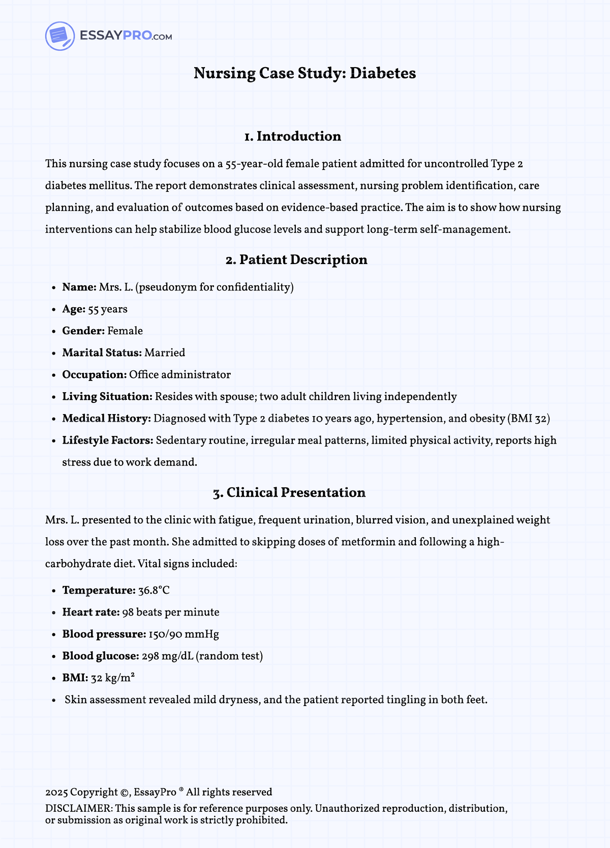 Nursing Case Study: Type 2 Diabetes Management and Care Plan - Studocu