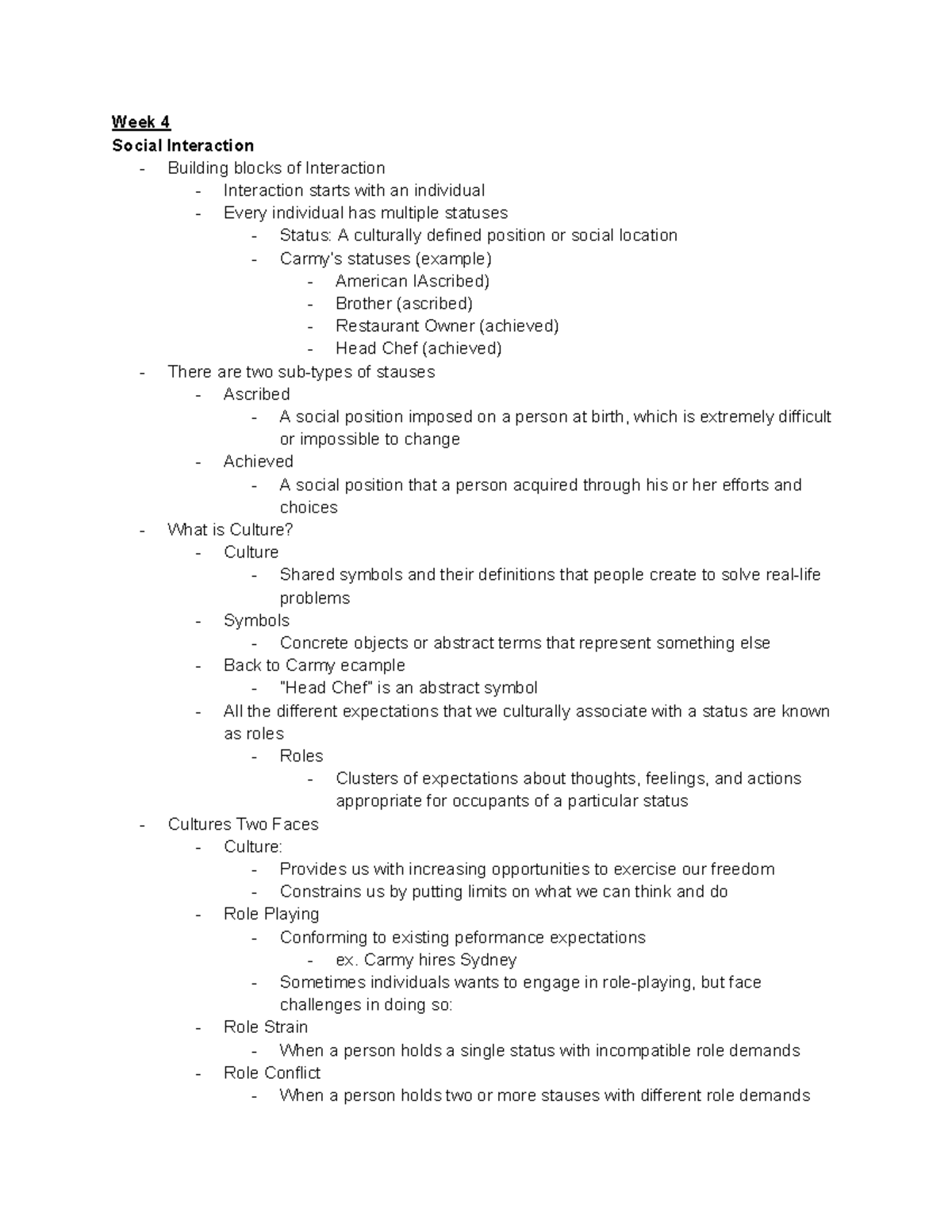 Soc 101 - Week 4: Social Interaction & Cultural Dynamics - Studocu